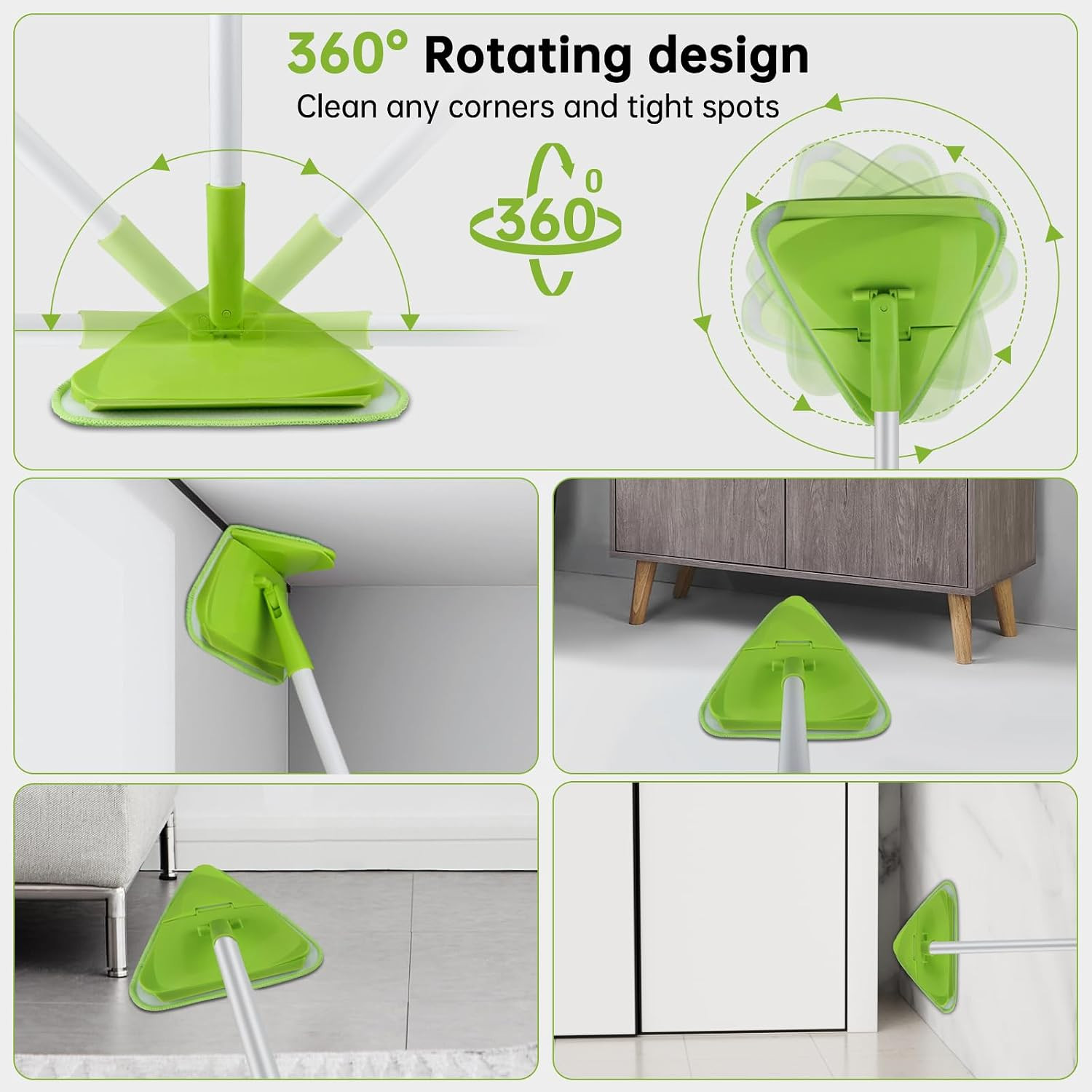 Wall & Baseboard Cleaner Mop Tool with 82" Long Handle, 360 Degree Rotating 3-I