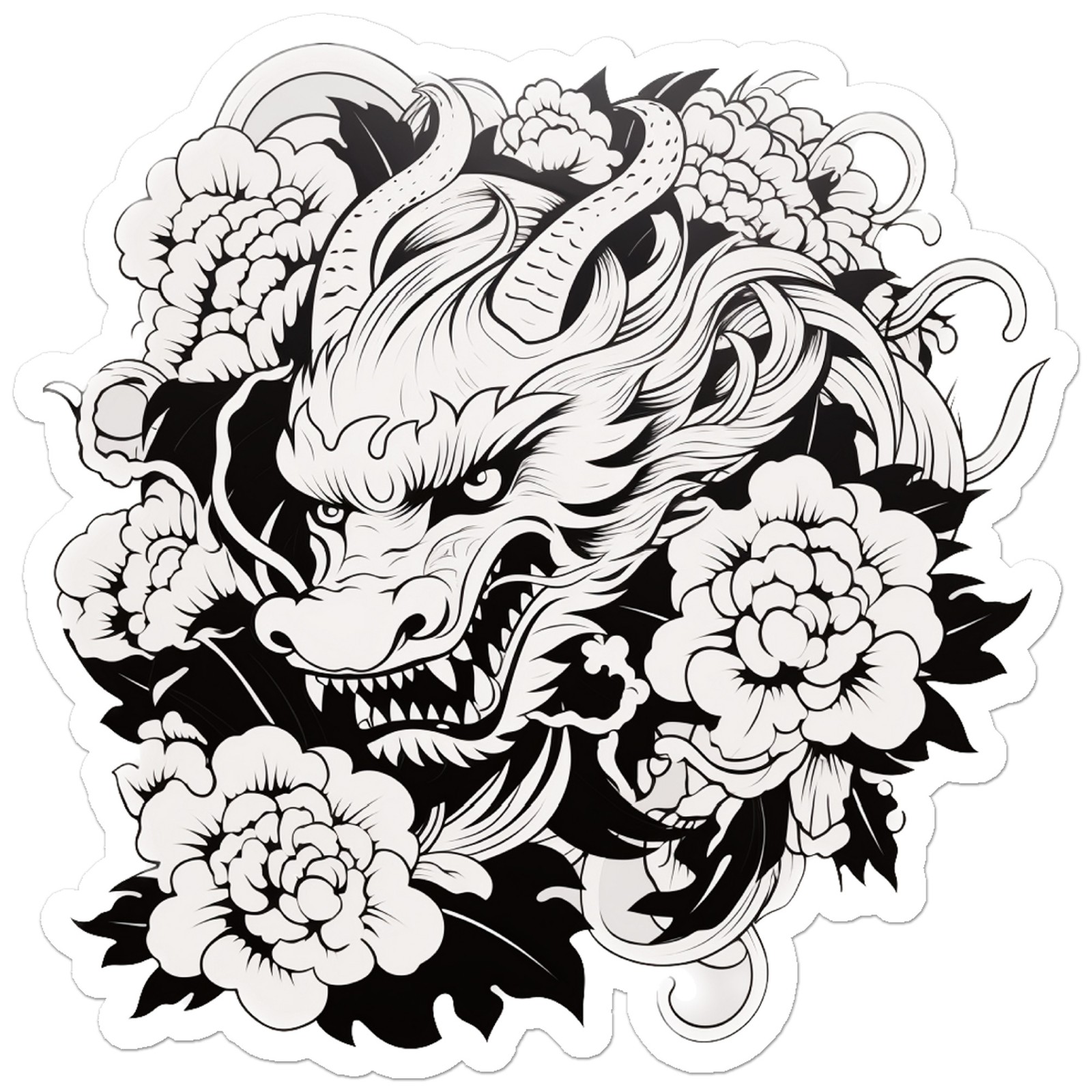 Oriental Dragon Flowers – Vinyl Decal Sticker – Car Window Laptop – ebn12583