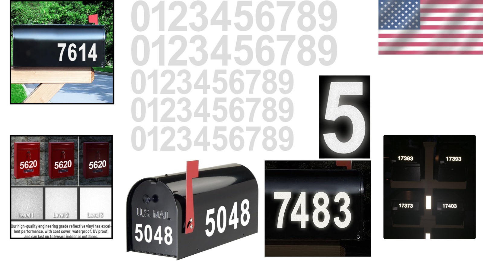 Reflective Vinyl Mailbox Number Decals – Waterproof & Self-Adhesive, 3" & 4"
