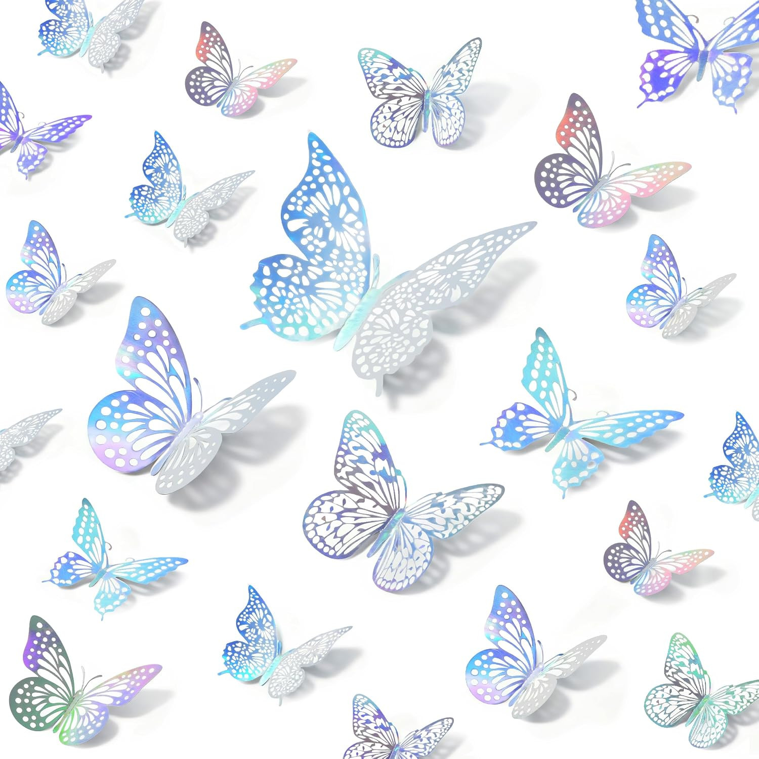 48Pc Iridescent 3D Butterfly Wall Decor Dorm Move in | Removable Adhesive Suppor