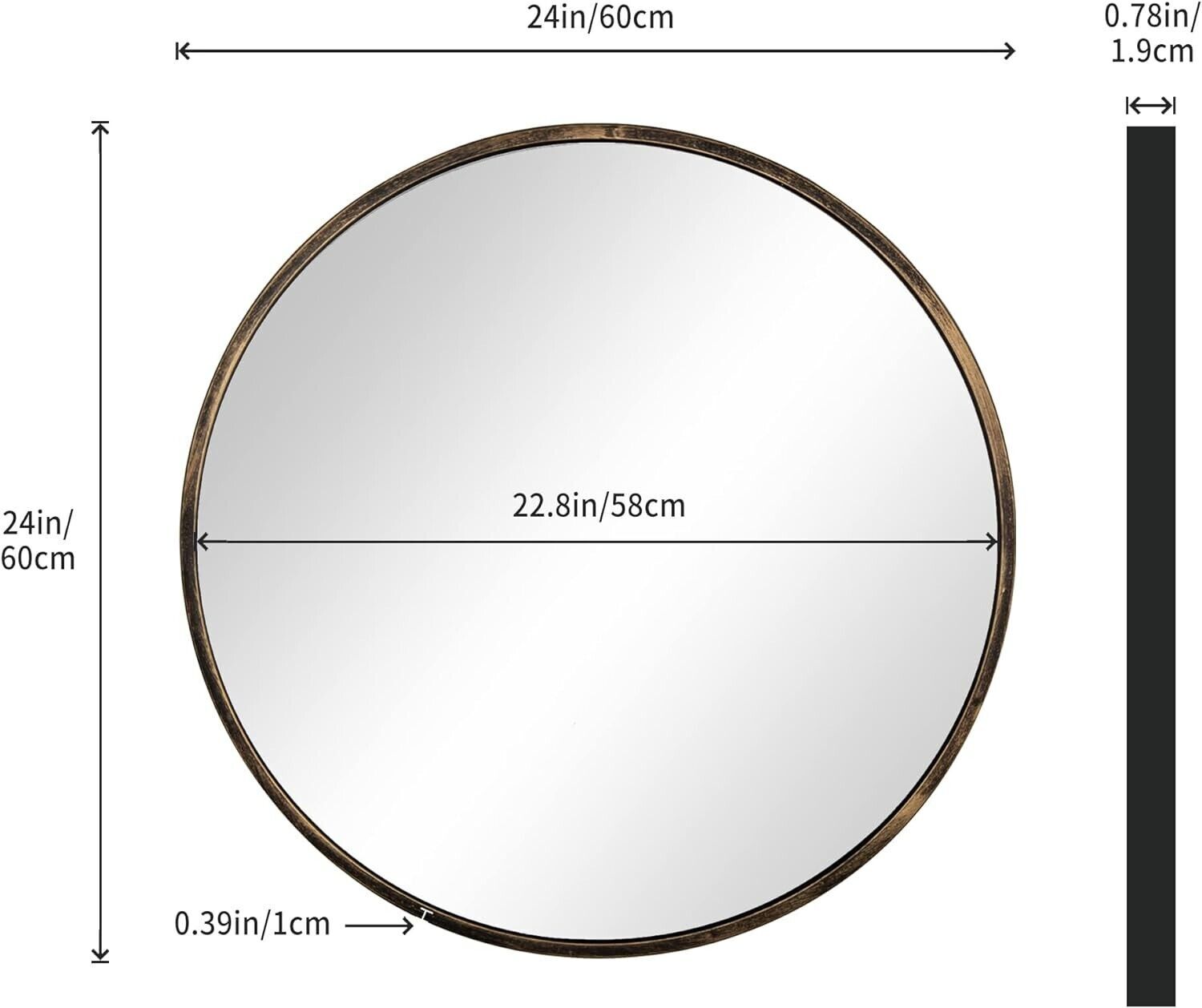 Round Wall Mirror Bronze 24 Inch -Circular Metal Framed Wall Mounted Mirror B043