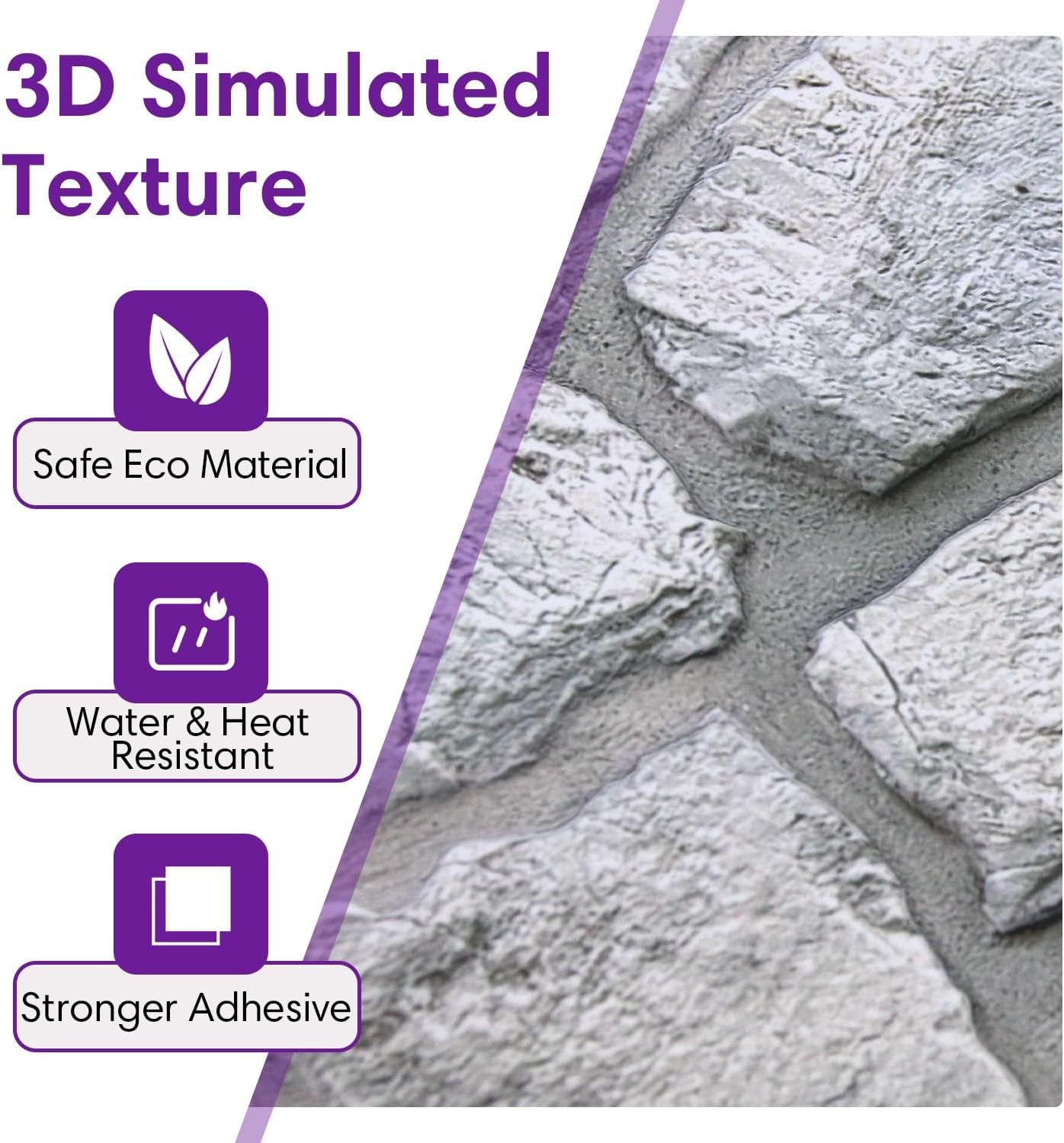 3D Faux Stone Wall Panels Peel and Stick Whitewash, 10 Pcs 11.8" x 11.8", Sto…