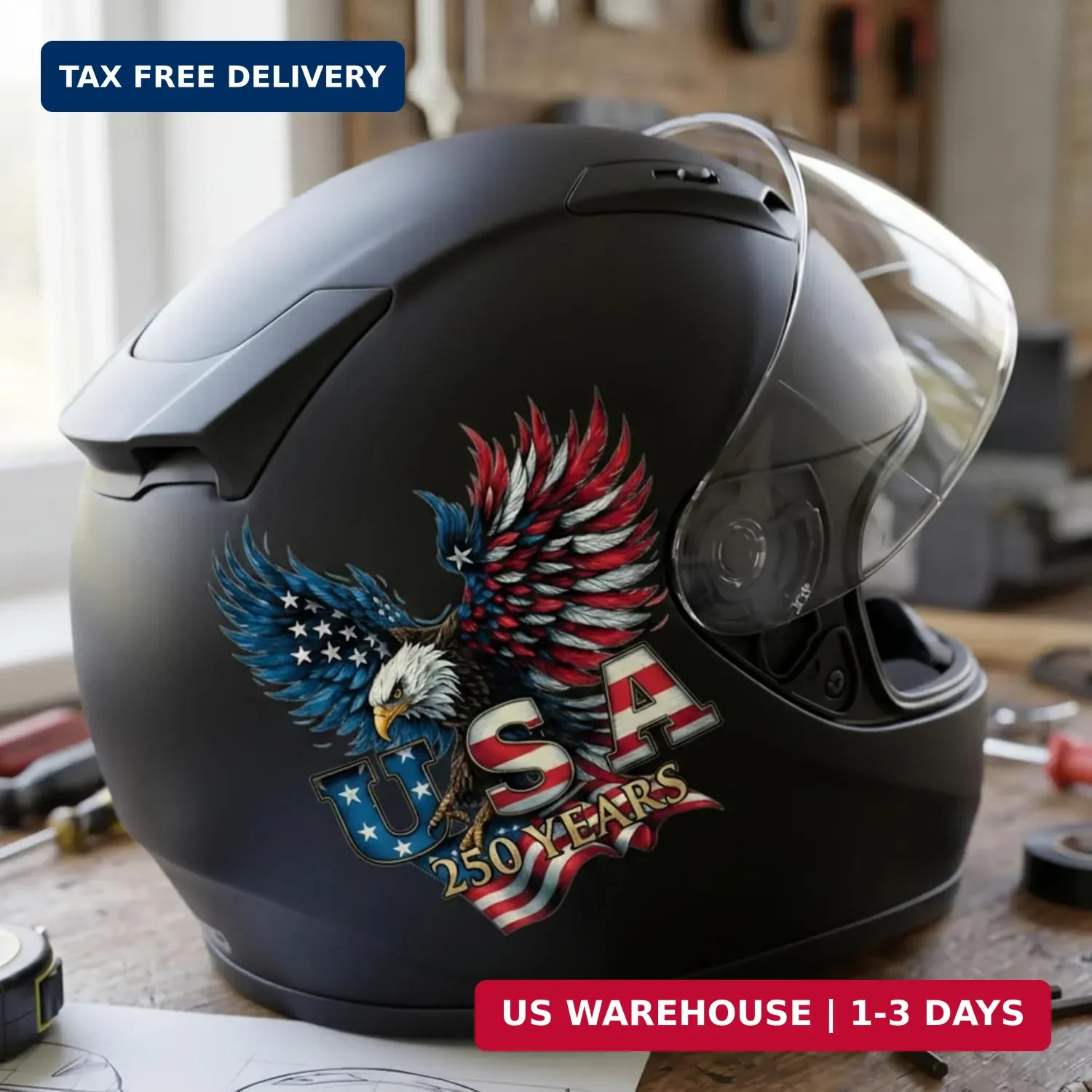 Car Decals Set 2pcs USA 250th Anniversary Patriotic Vinyl Stickers