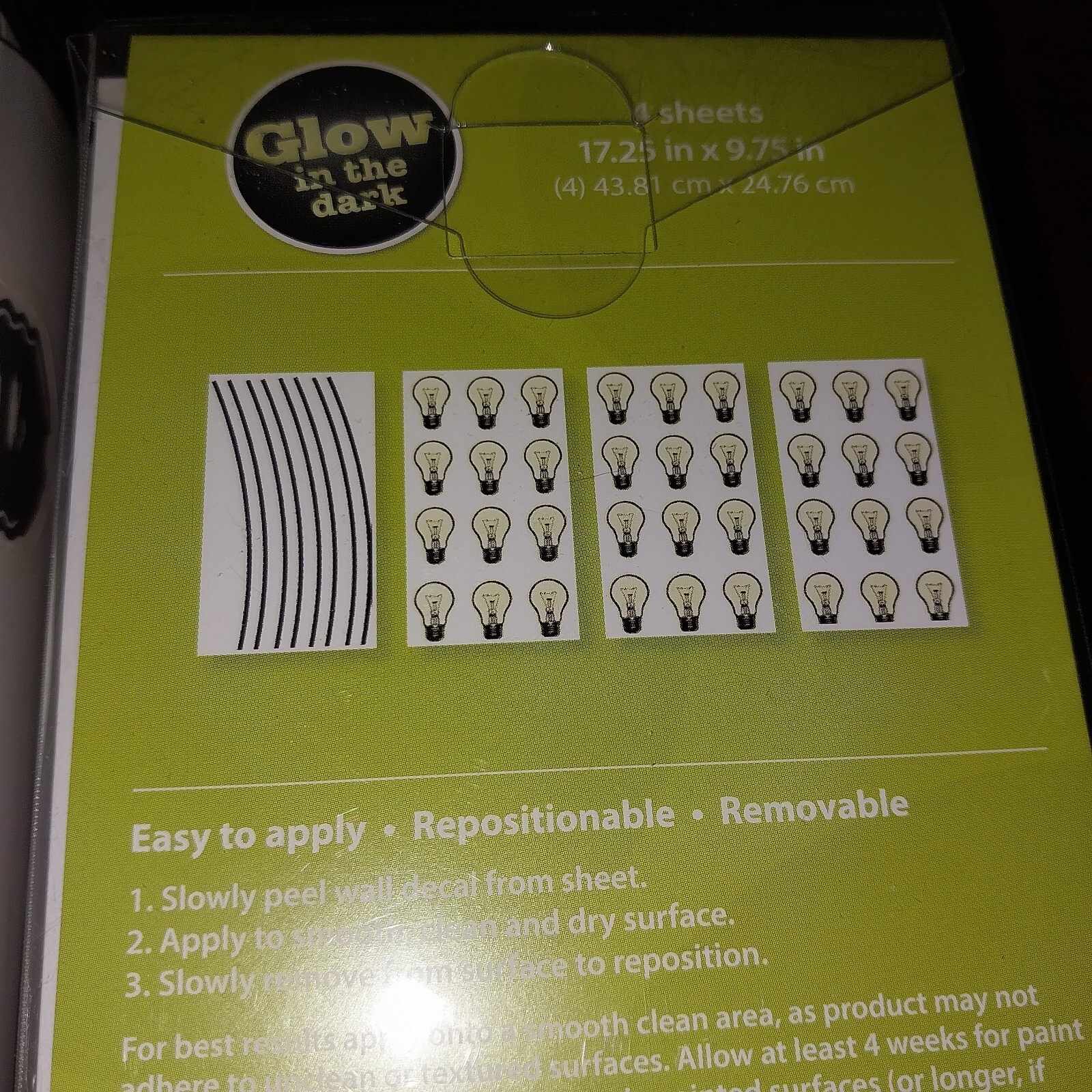 Wall Pops Bright Ideas Wall Adhesives 2 Pkg Glow In Dark 82018G Peel Stick Move