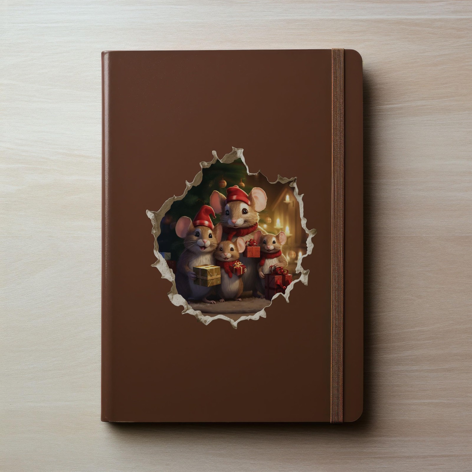 My Wonderful Walls Christmas Family Mouse Hole Decal 3D Effect 5×5 Multi