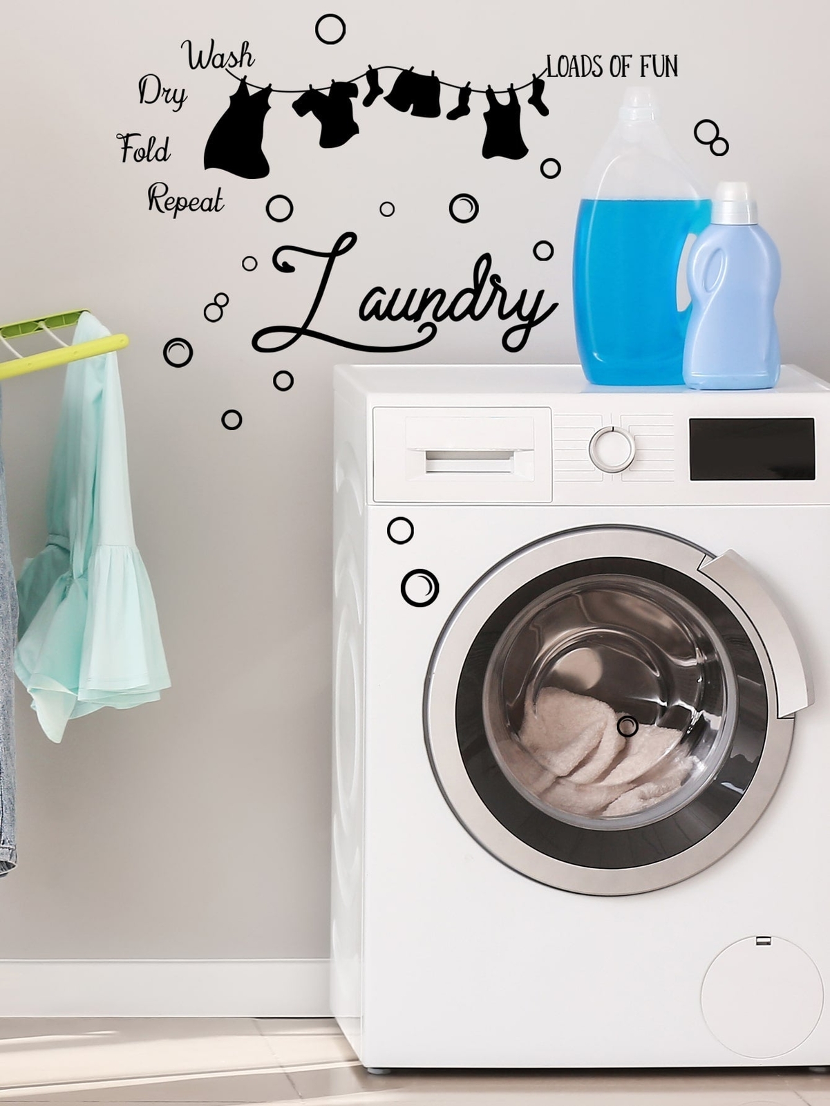 1pc Laundry Room Wall Sticker Wall Art Decor Wall Decals Removable DIY