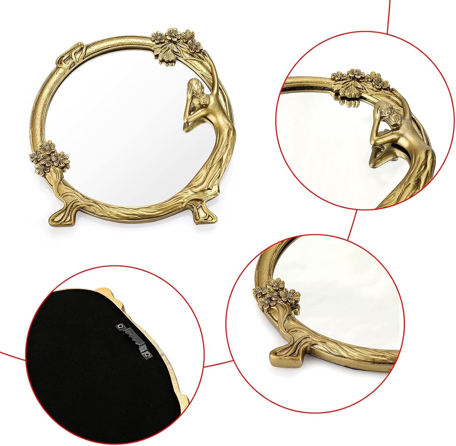 Antique Gold Small Decorative Mirror for Wall and Desktop, Vintage Cosmetic Mir