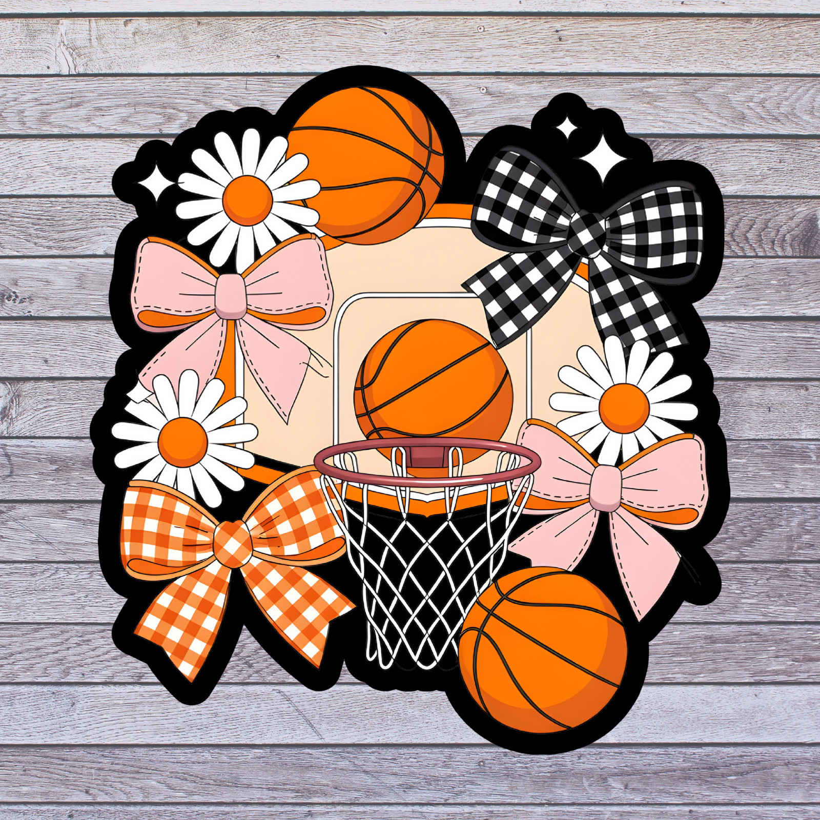 Basketball Sticker Vinyl Decal Floral Basketball Hoop Bows Cute Sports