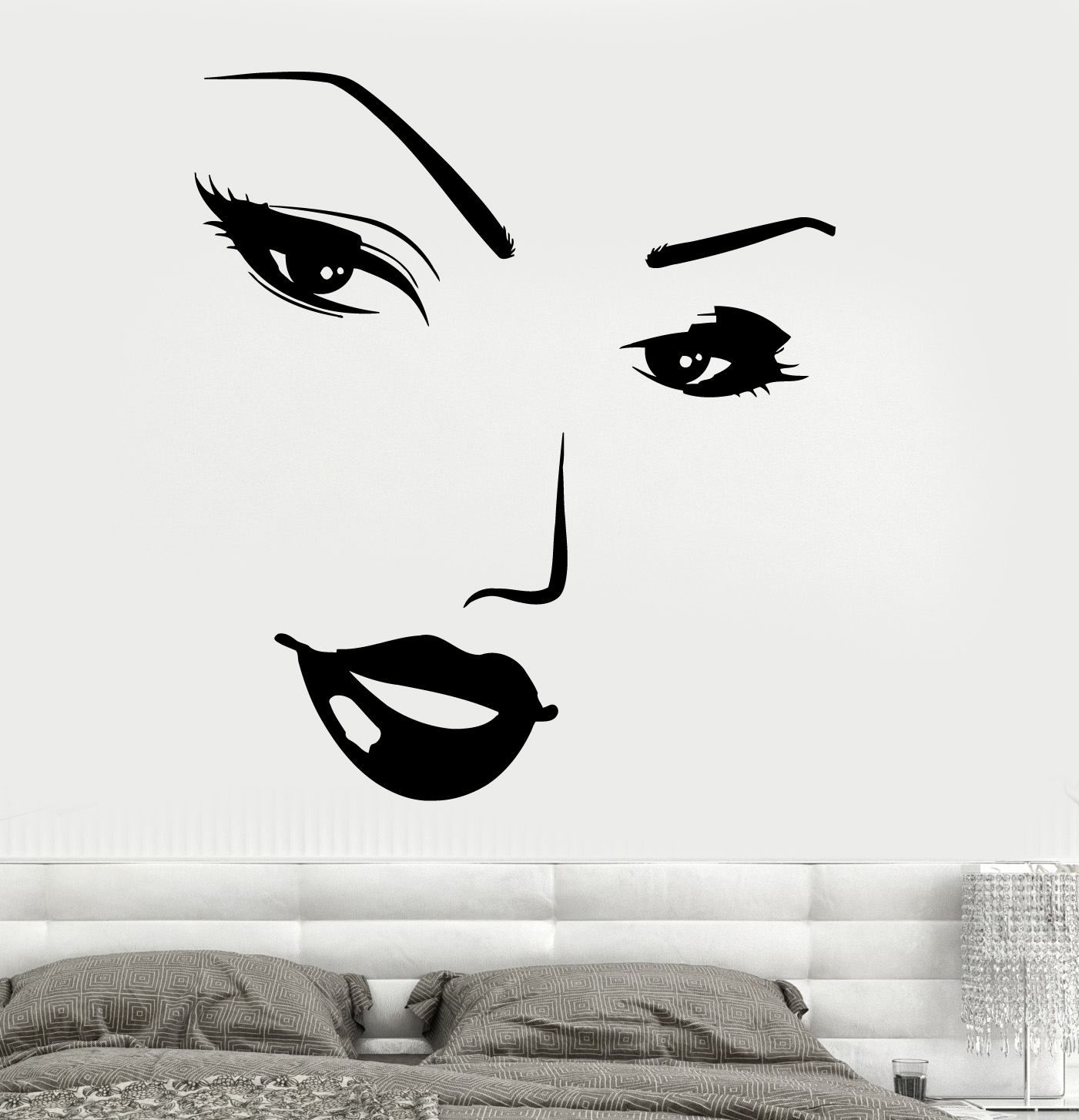 Wall Vinyl Decal Beauty Face Hot Sexy Lips Eyes Woman Girl Salon Decor z3755