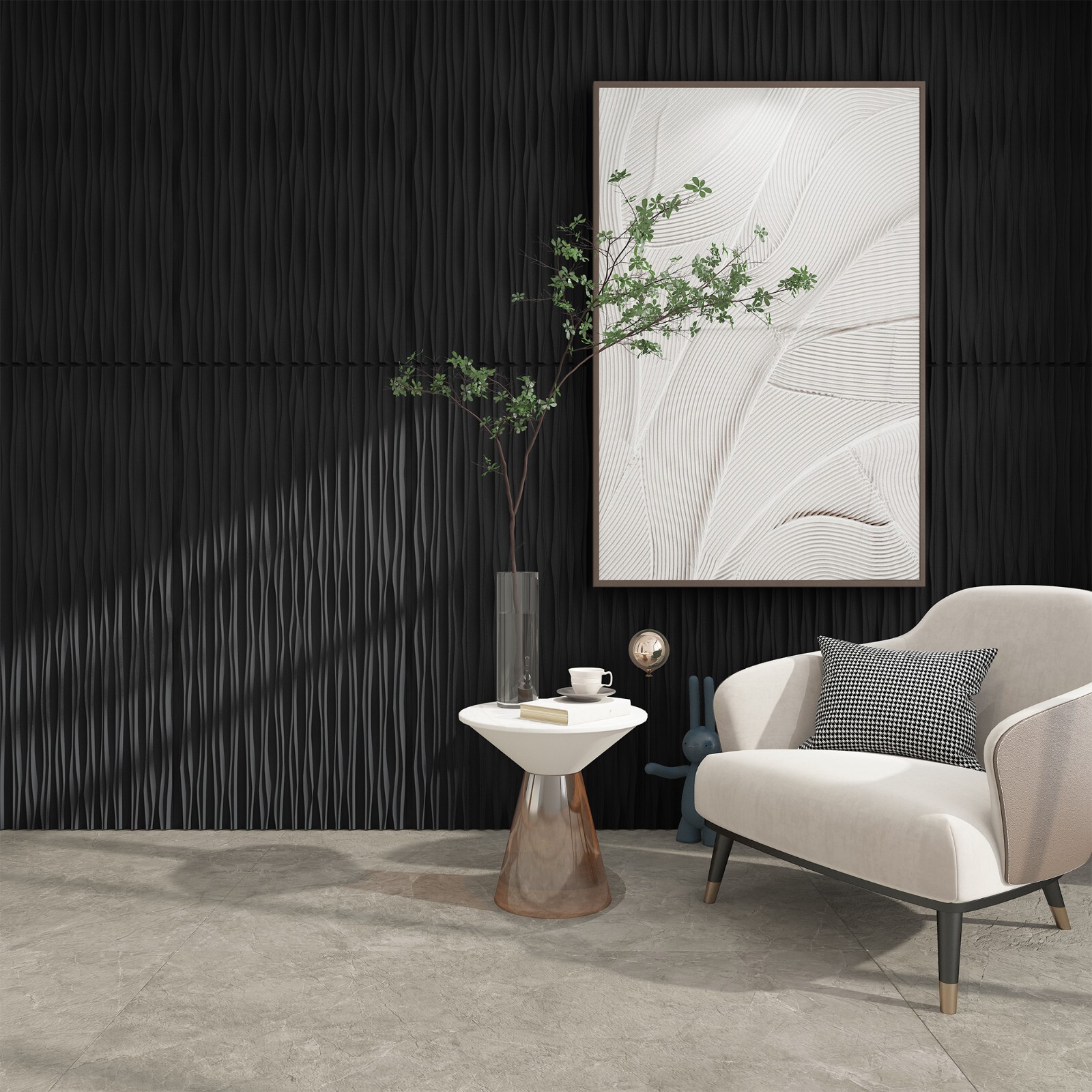 6 Pack 48" x 24" 3D PVC Wall Panels ,Ceilings,Black or White,Tree groove texture