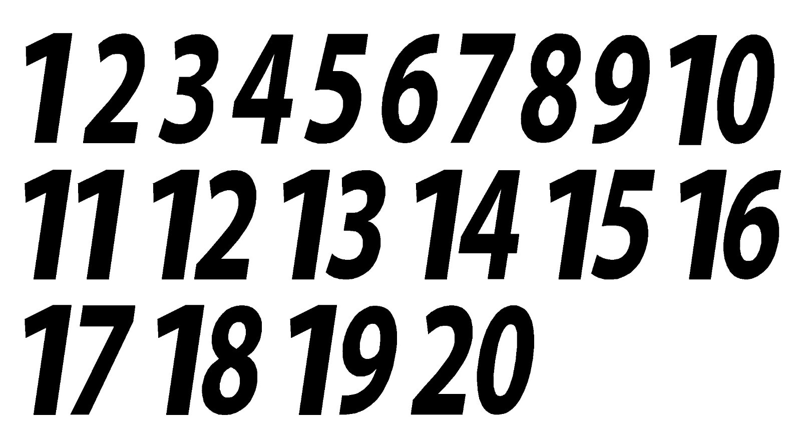 1-20 Numbers Reflective Black Sticker Vinyl Decals 1" – 10" Set Of 20 (591-R)