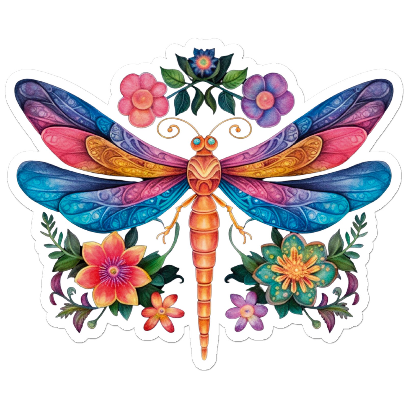 Dragonfly Flowers – Vinyl Decal Sticker – Car Window Laptop – ebn9337