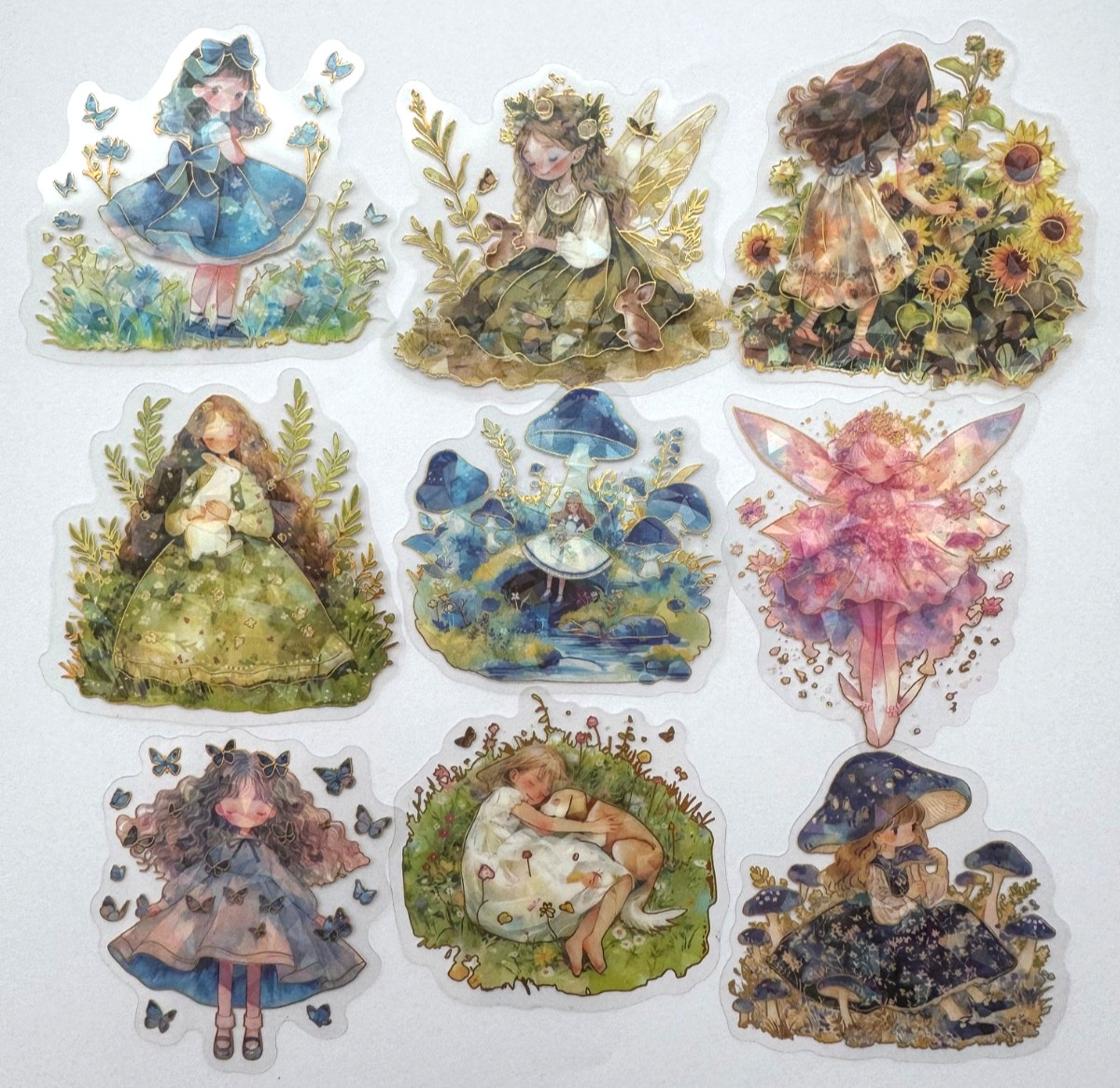 Fairy Tale Princess Stickers Transparent Vinyl Gold Foil 5pcs Random Mix