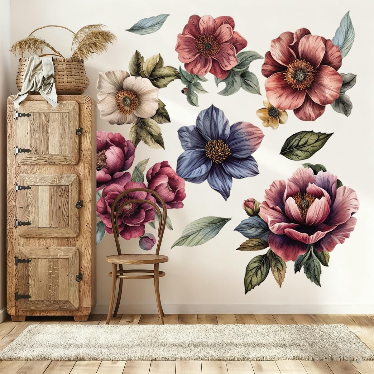 Large Flower Wall Art Decals Boho Fabric Jumbo Floral Wall Stickers for Girls…