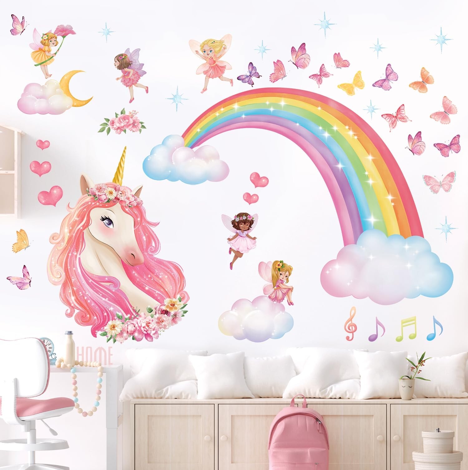 DECOWALL SG2-2321 Rainbow Wall Decals Unicorn Rainbow Butterflies Clouds Wall…