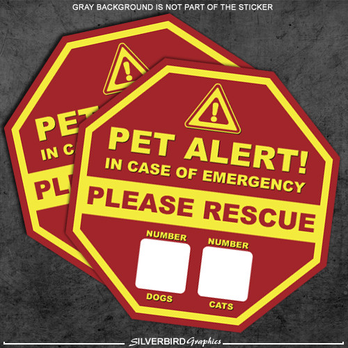 2x Pet Rescue – stickers fire 911 warning caution pets dogs cats rescue safety