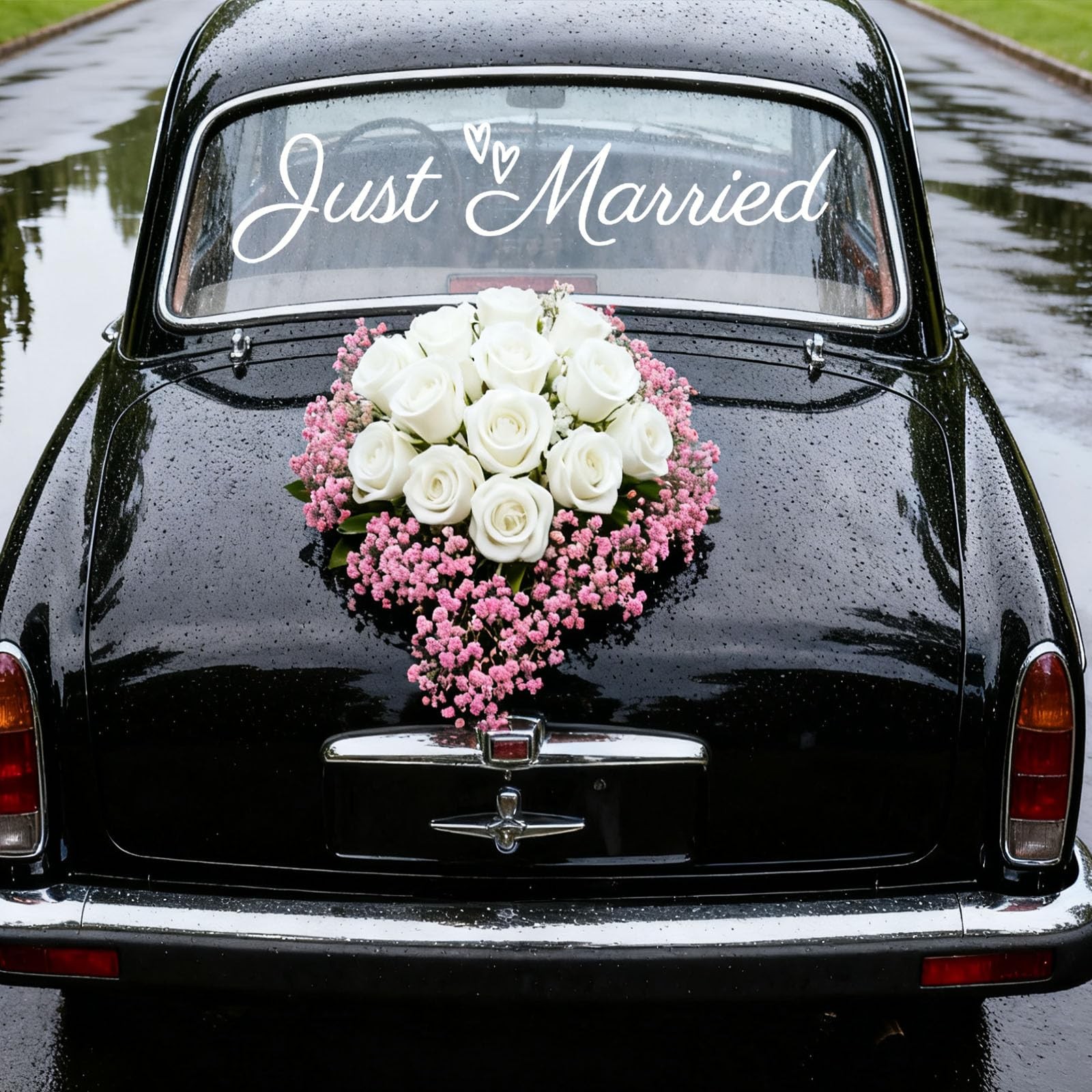 Just Married Car Sticker, Vinyl PVC White Wedding Bumper Sticker Graceful Weddin