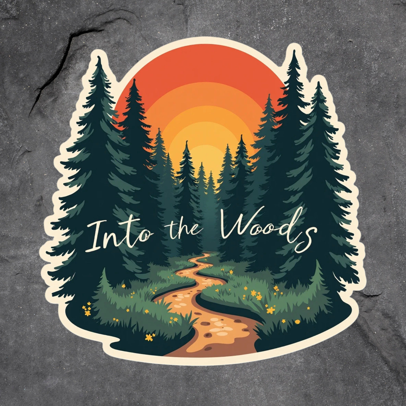 Camping sticker vinyl decal into the woods forest trail outdoor wilderness