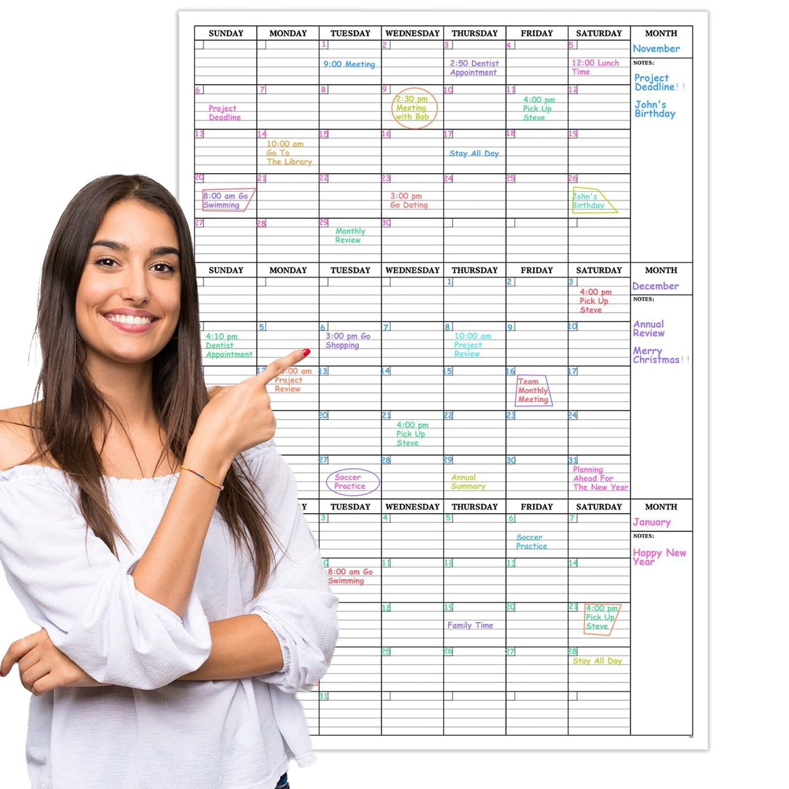 Large Dry Erase Calendar for Wall – 3 Month Vertical Wall Calendar, Reusable …