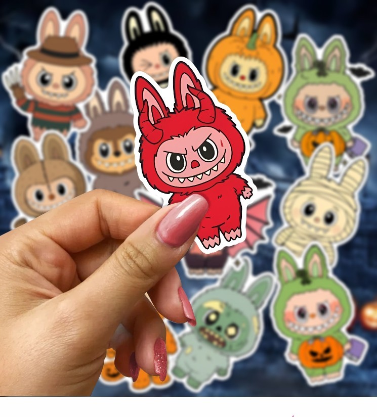 Labubu Halloween Stickers, Set of 12 Peel N' Stick, Sizes available