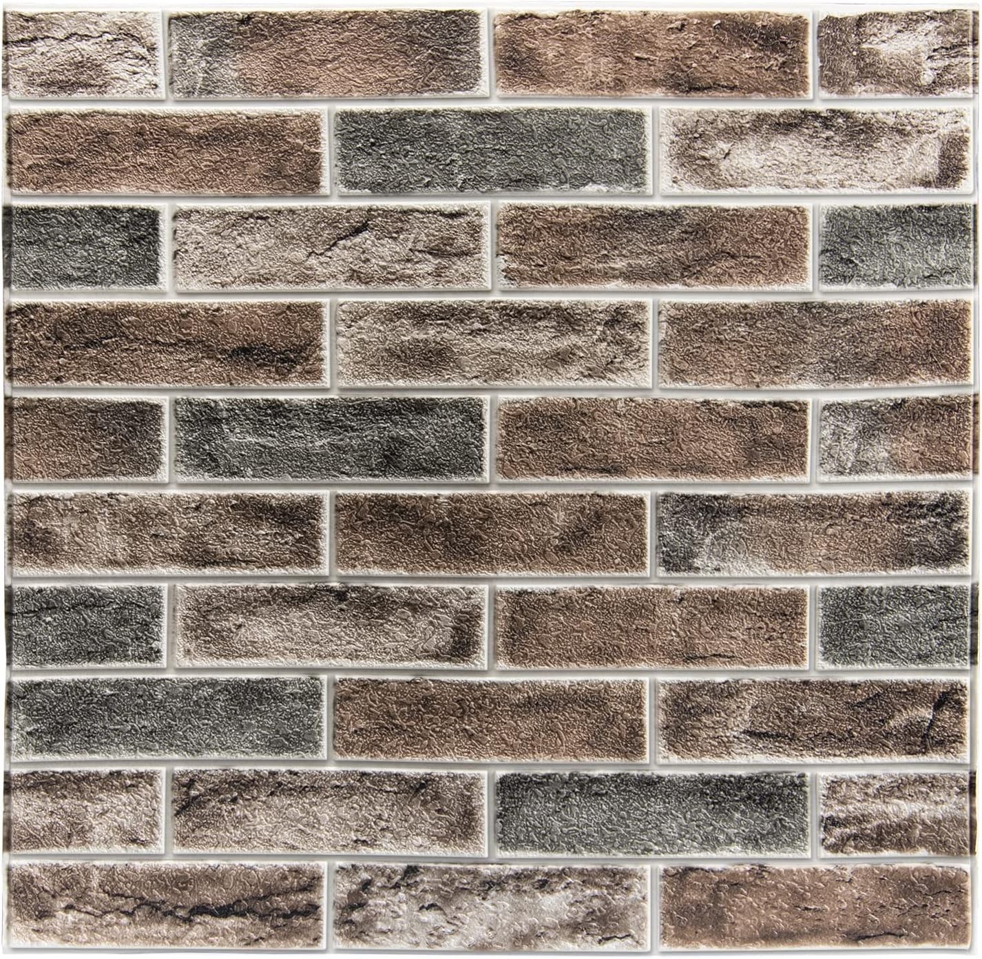 Easy Install Gray Brown 3D Faux Brick Panels – 10 Per Pack, 52.5 Sq.Ft Coverage