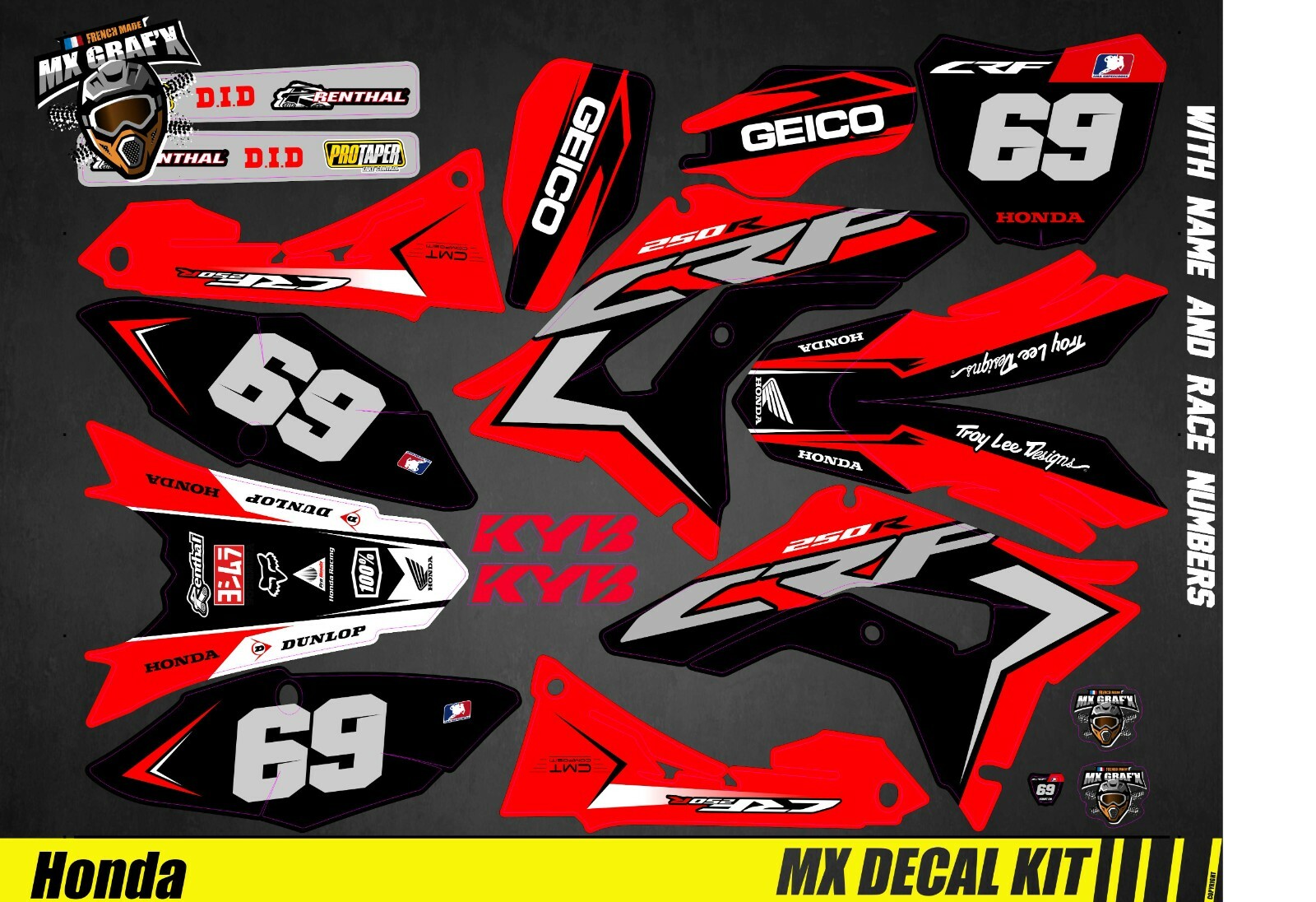 Motorcycle Decal Kit For Honda CRF – Black & Red