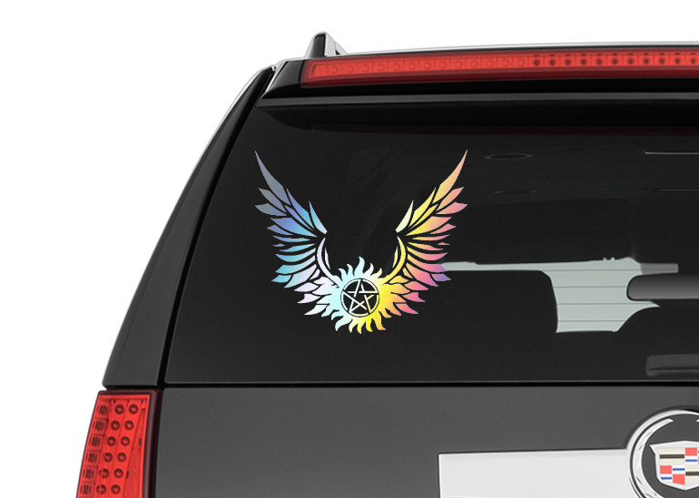 Holographic Vinyl Decal Truck Car Sticker – Supernatural Pentagram Demon Wings