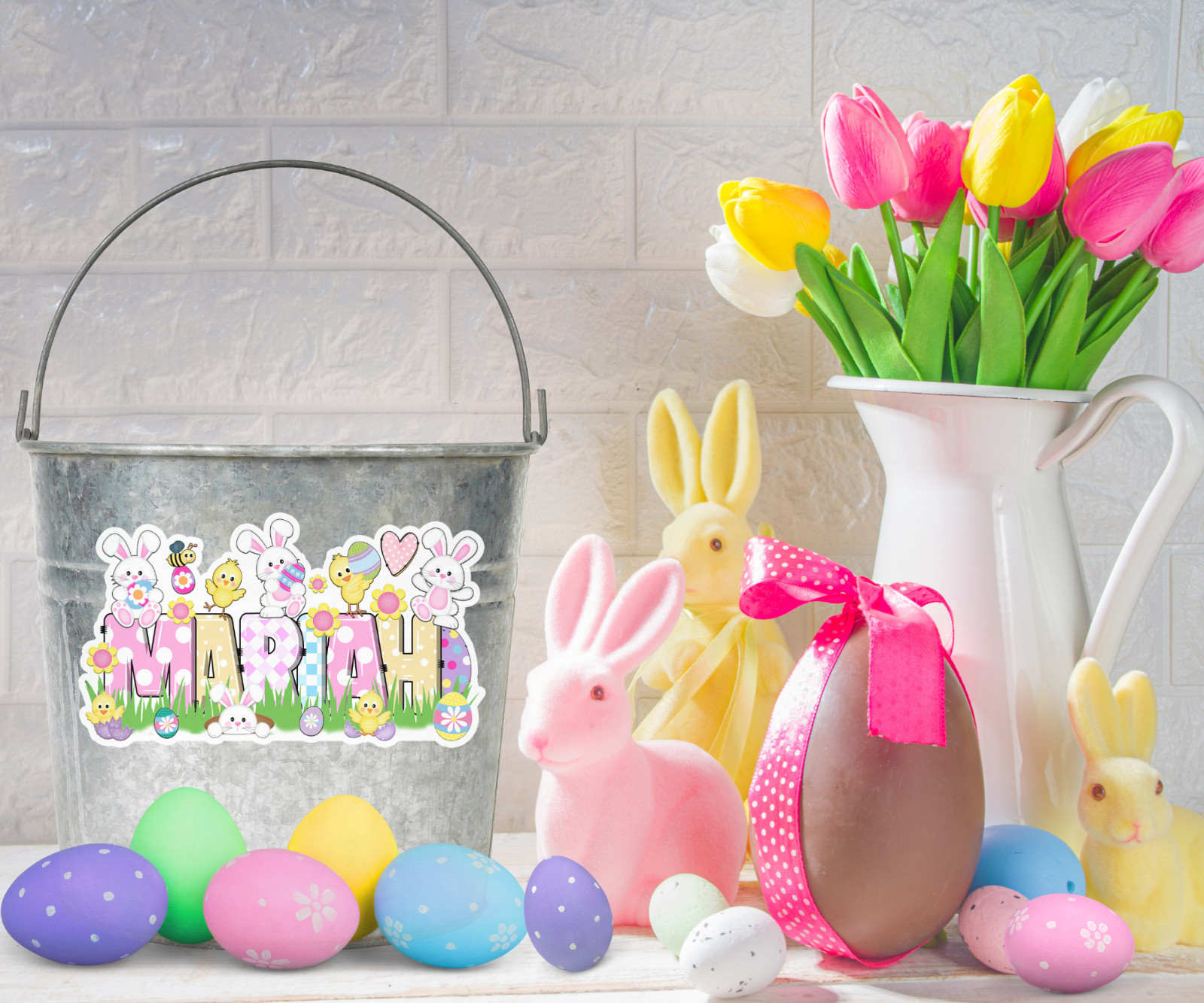 Custom Easter Name Sticker Waterproof Gift Water Bottle Laptop Tumbler Label