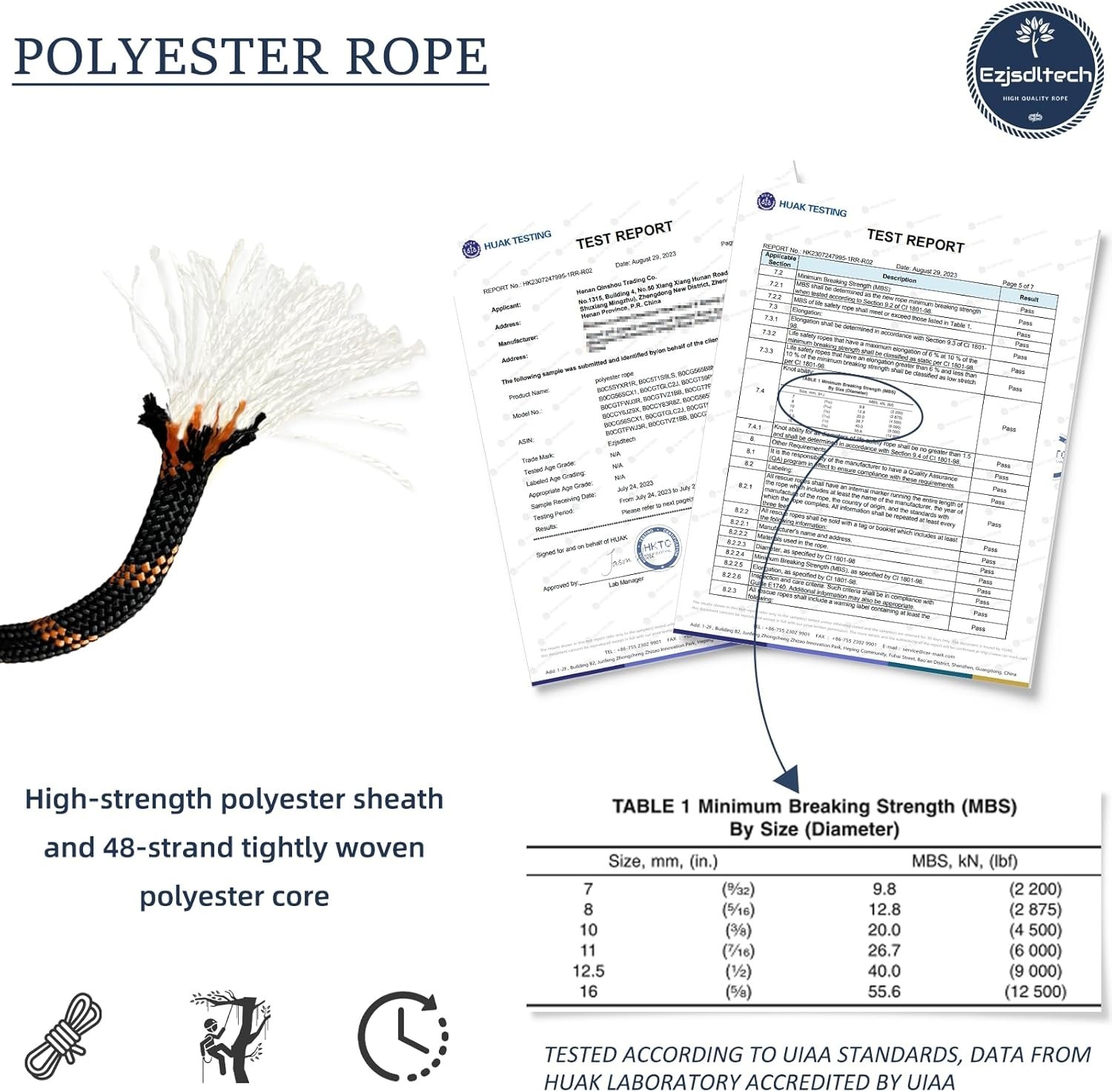 Arborist Rigging Rope Bull Rope Black (1/2 in x 100ft) Polyester Braided Arbo…