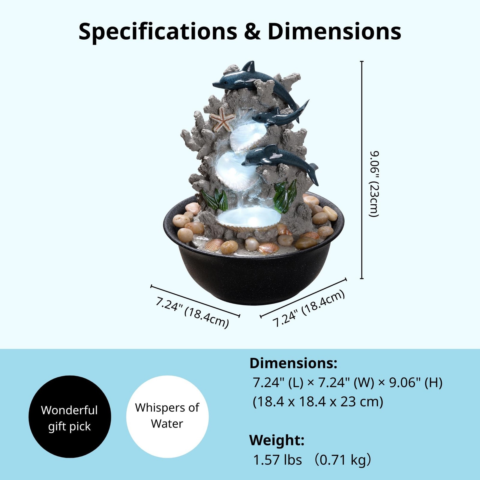 Indoor Tabletop Dolphin Water Fountain with LED Light – Ocean Theme Desk D