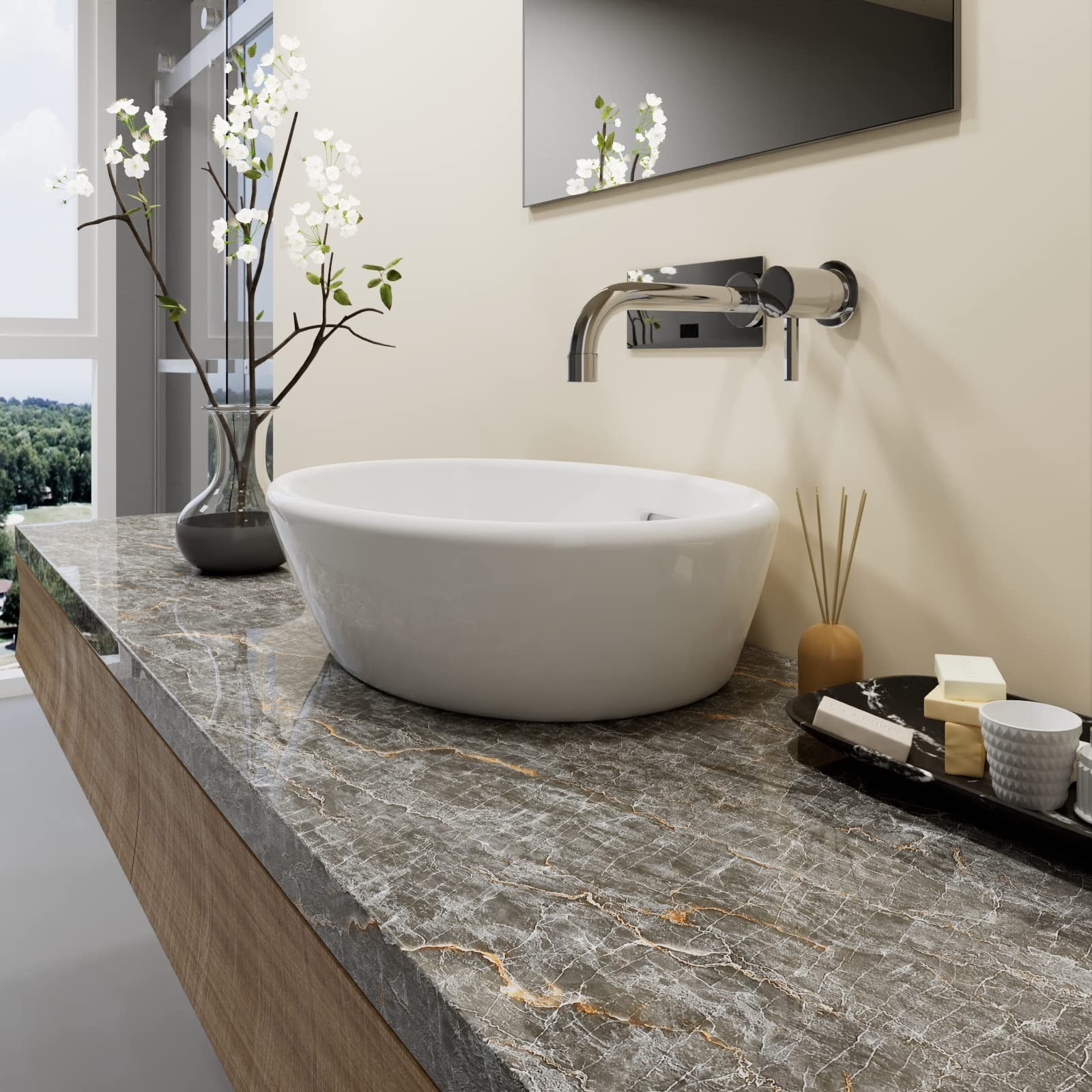 160 x 24 Inch Dark Grey Marble Paper Peel and Stick Countertops Waterproof Ma…