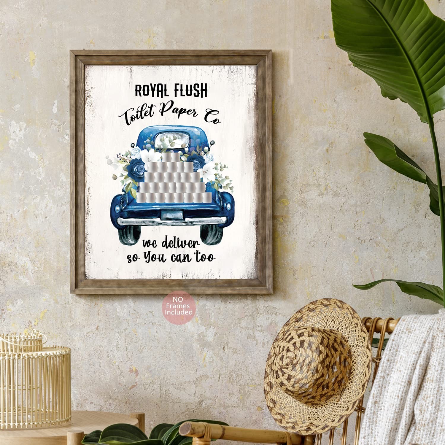 Funny Wall Art Poster, Blue Bathroom Decor, Navy Flowers Pictures, Rustic Vin…
