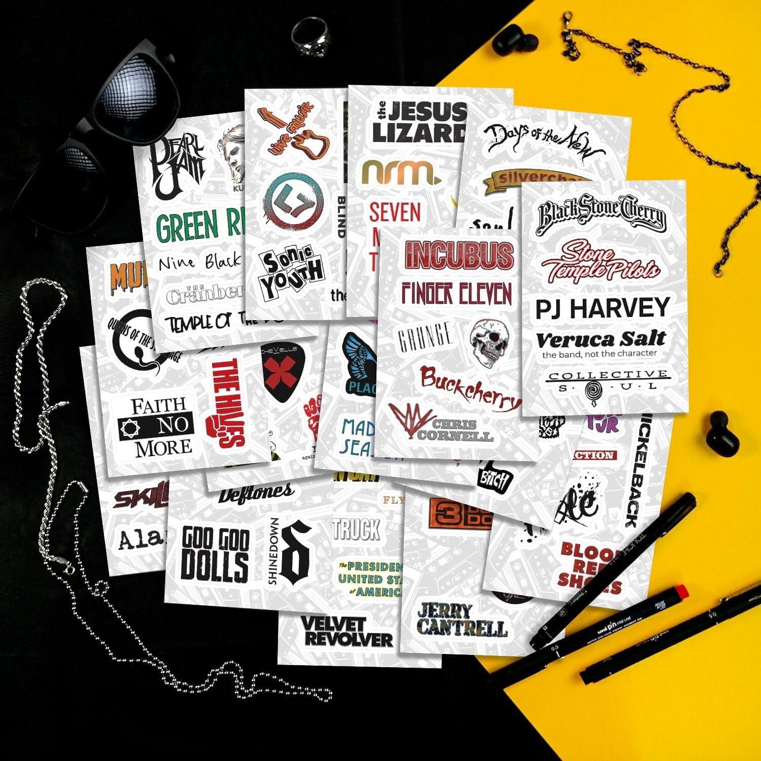 100Pcs Grunge Stickers, 90's Grunge Music, Rock Stickers, Rock Band Decals, Musi