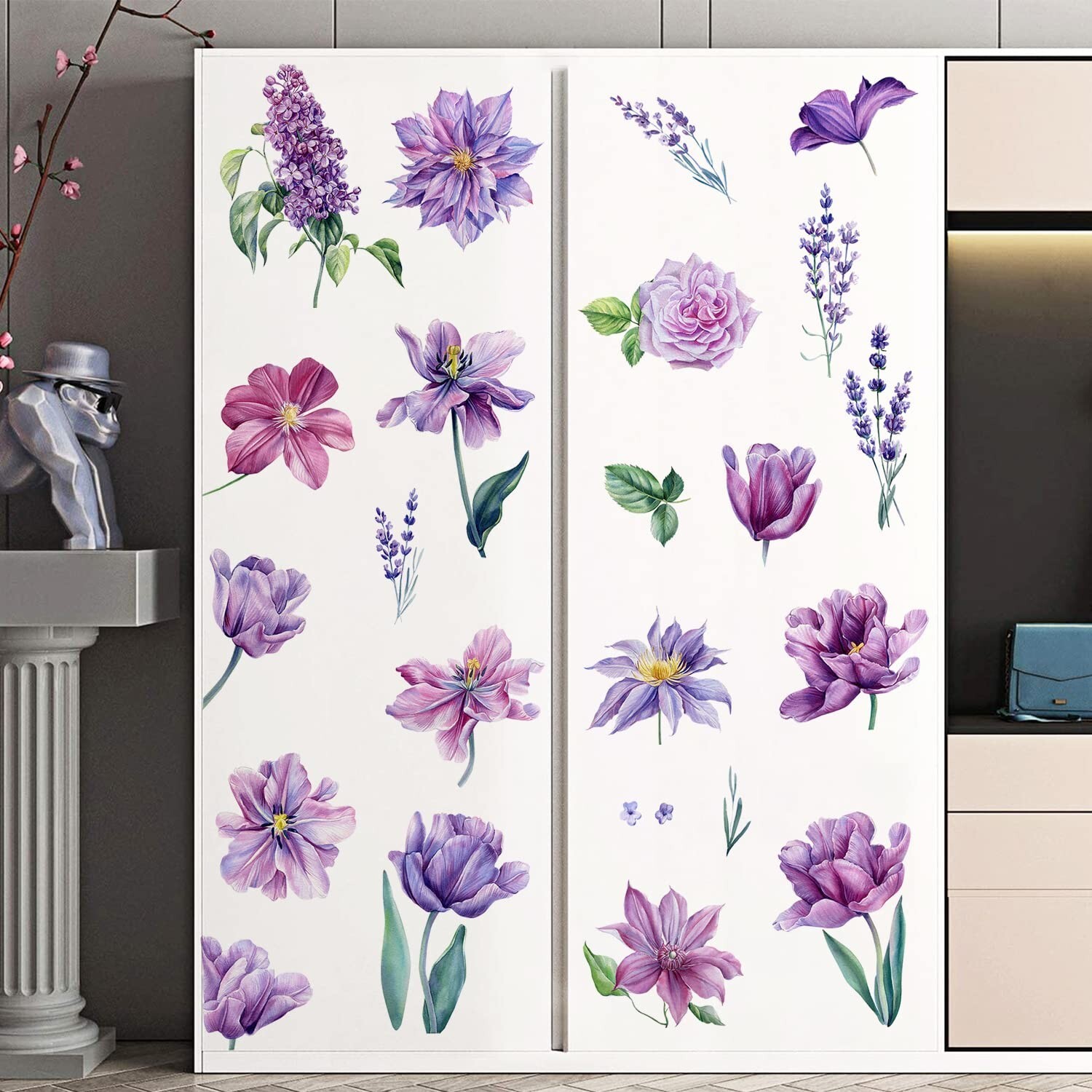 Romantic Purple Flowers Wall Stickers DIY Watercolor Lavender Lilac Wall Deca…