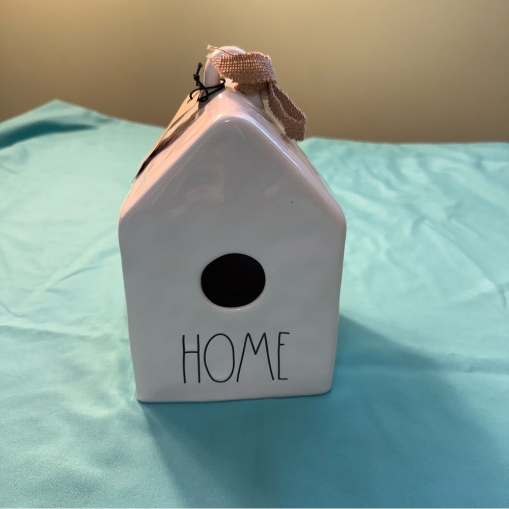 NEW in box Rae Dunn HOME White Ceramic Birdhouse Ribbon patio lawn garden