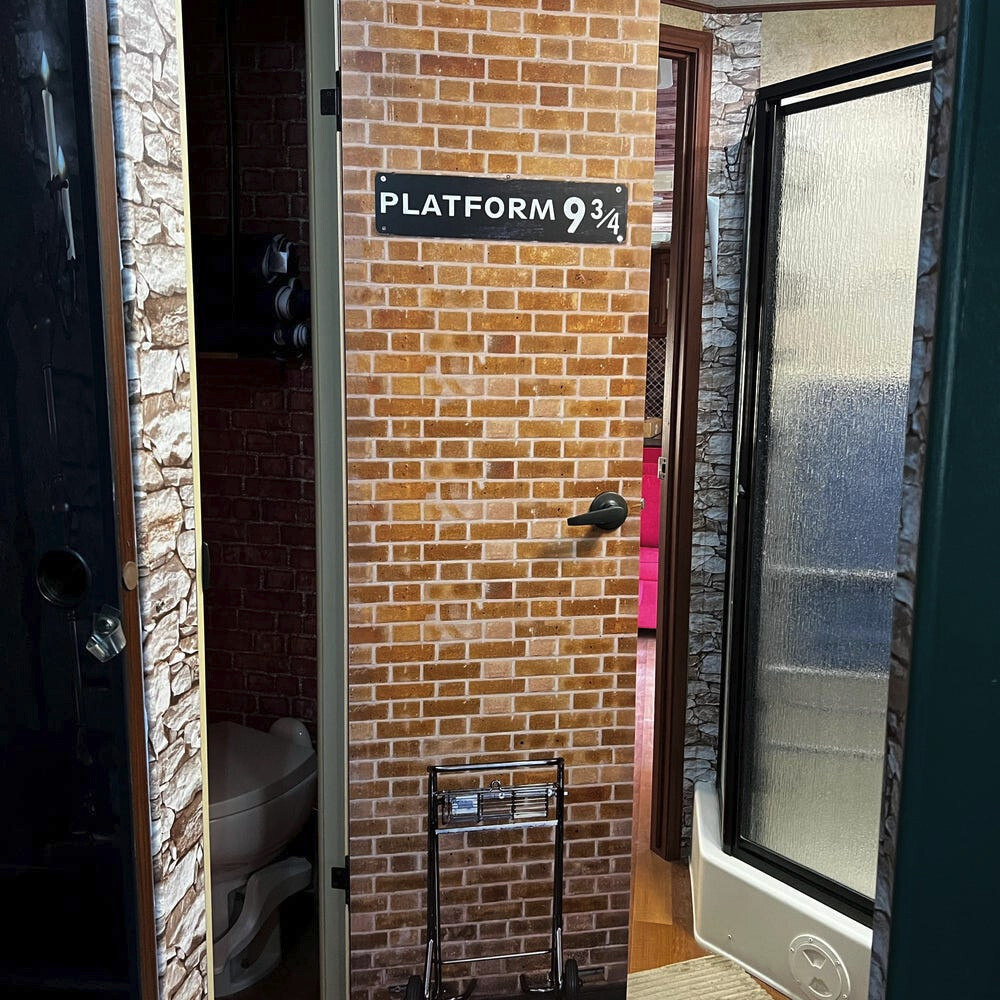 Platform 9 3/4 Door Wrap. Laminated Sticker Mural, Seamless Single Piece, Rental