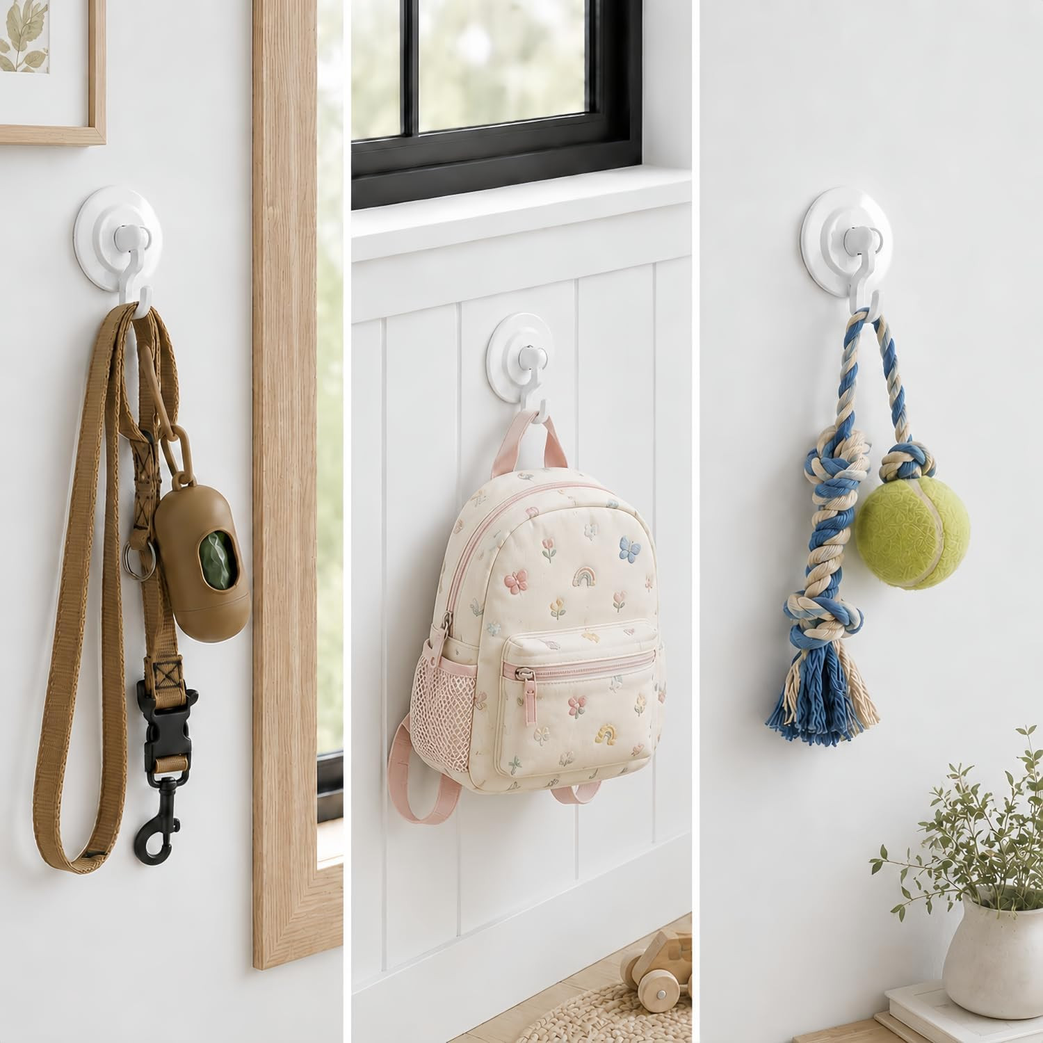 Adhesive Wall & Ceiling Decor Hooks: 4-Pack 3 Lbs Heavy Duty No-Drill 360° Swive