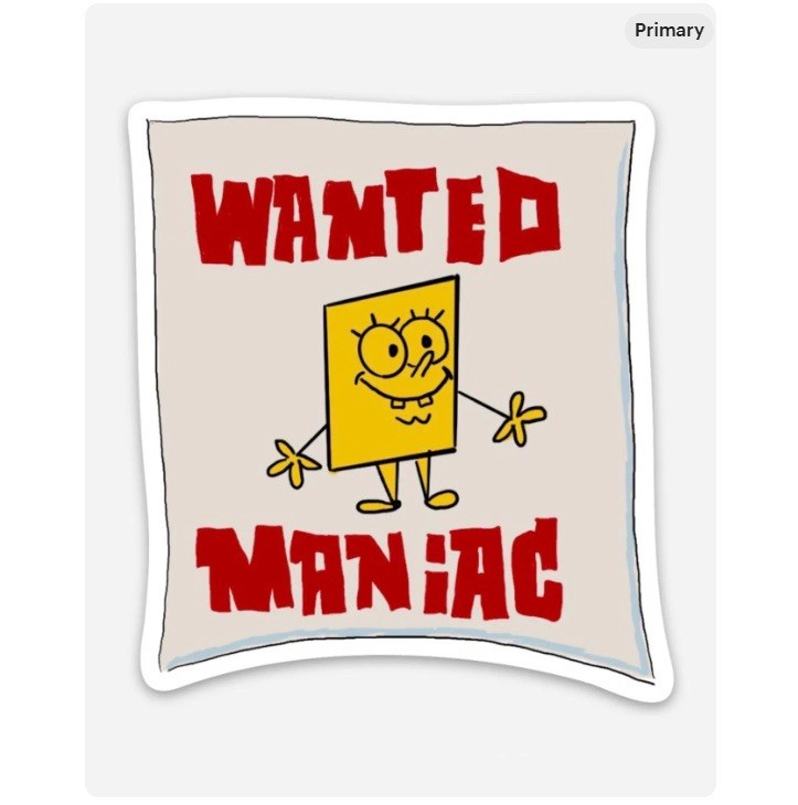 3” SpongeBob Wanted Sticker Matte Finish Dishwasher Safe