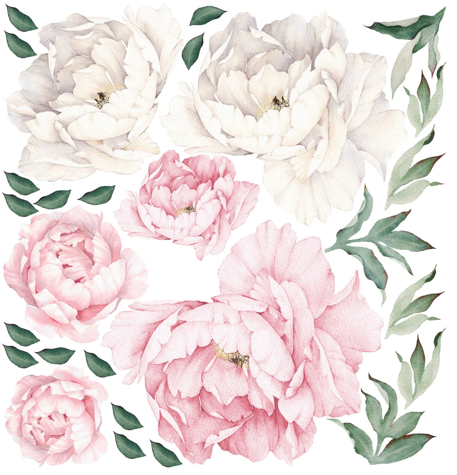 28 Piece Peony Flowers Wall Decal Set Floral Wall Sticker Bedroom Living Room