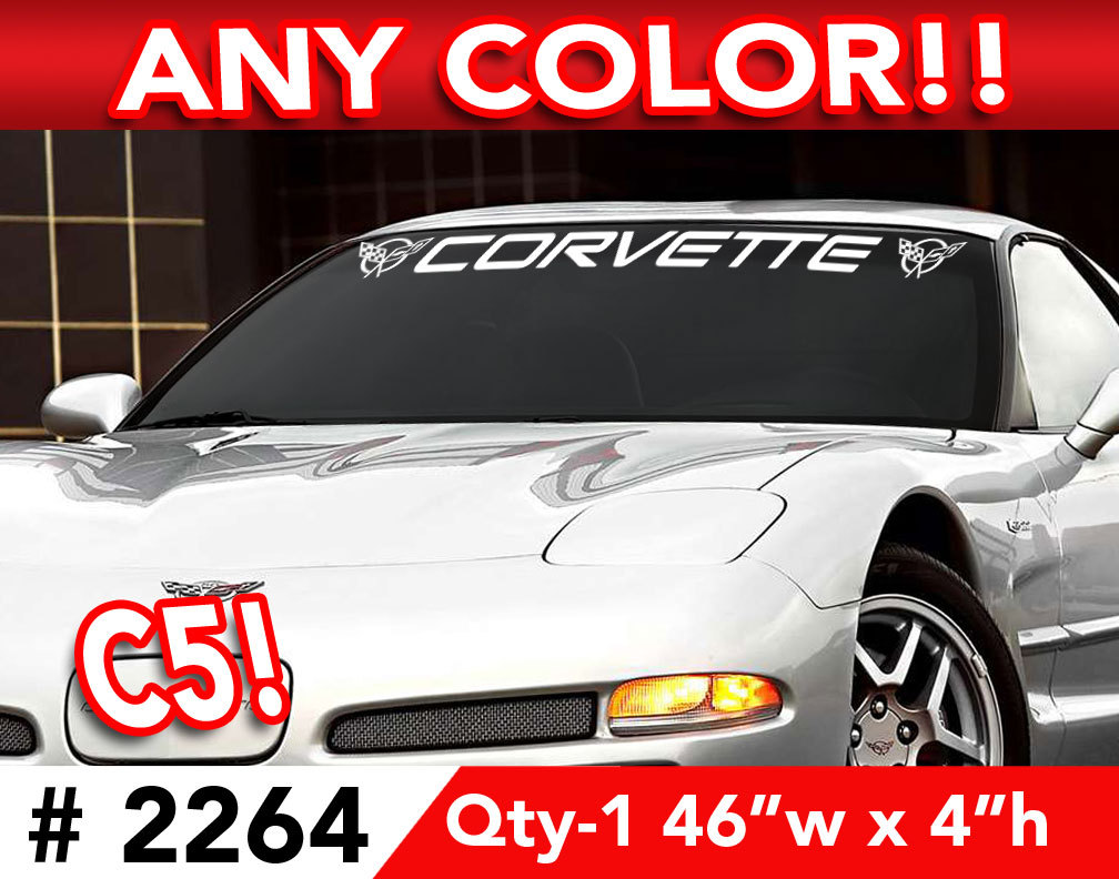 C5 CORVETTE with Side Logos WINDSHIELD DECAL STICKER 44"w x4"h Any 1 Color