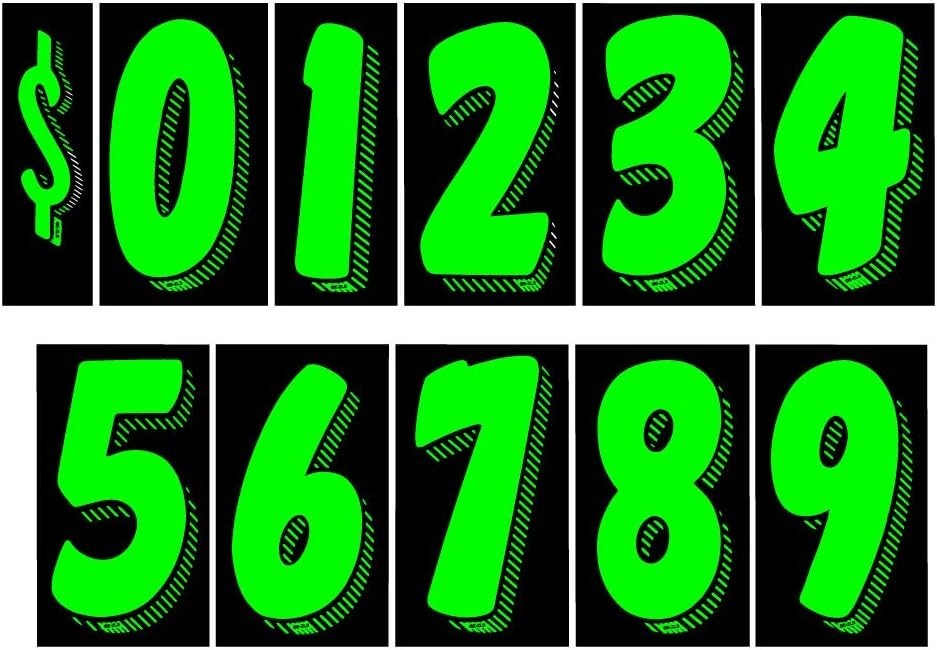 7 1/2 Vinyl Number Decals, Windshield Pricing Stickers, Chartreuse Car Lot Pr…