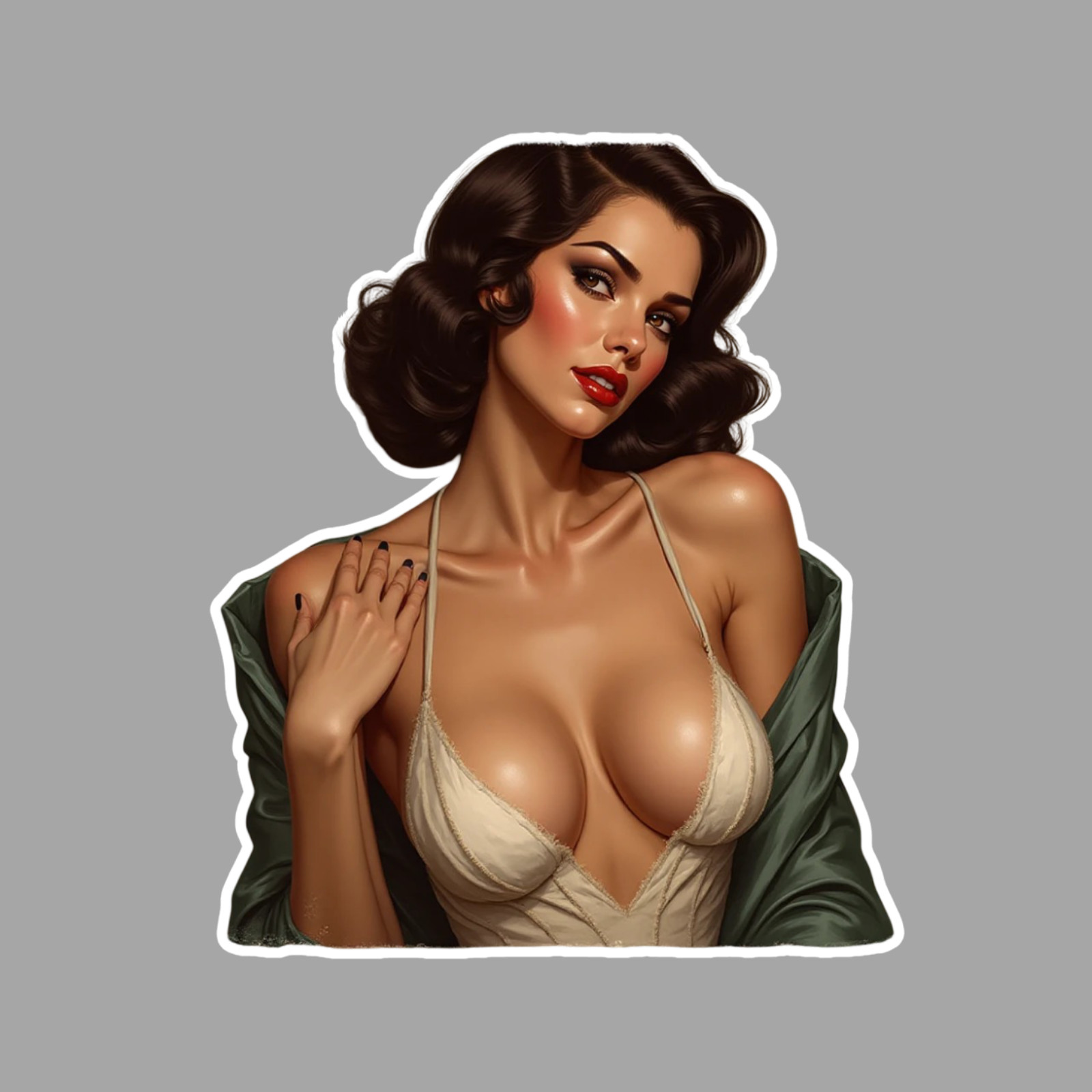 Pinup girl sticker vinyl decal lingerie sultry red lipstick nightie garage