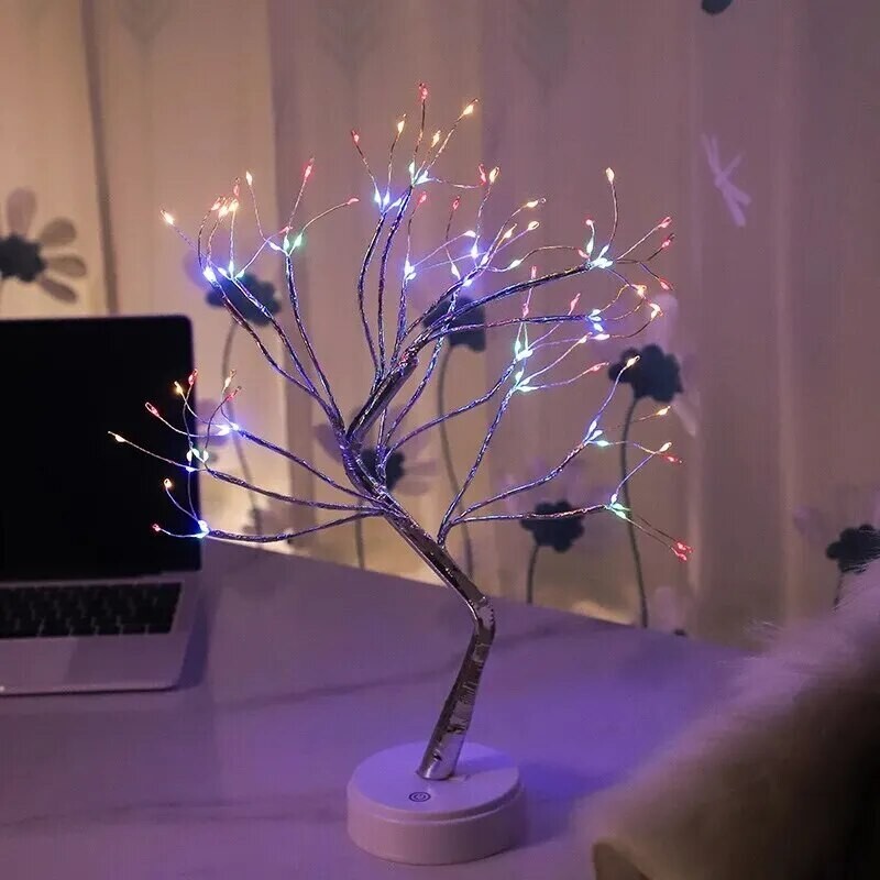 LED Table Lamp Tree Copper Wire USB/AA Battery Powered Bedroom Study Decorative