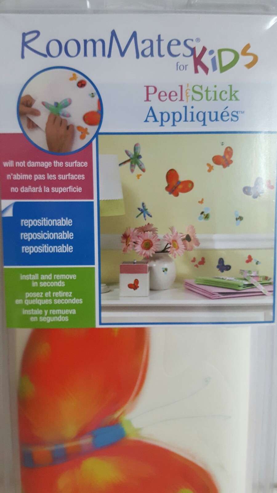 New Peel-and-Stick Wall Cutout Appliques Butterfly Bee Dragon Fly Insect Decal