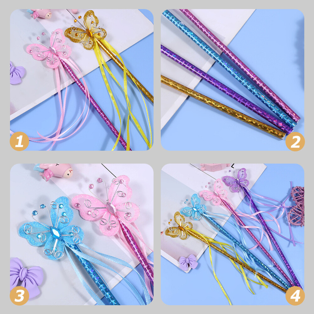 4PCS Pink Butterflies Fairy Wands Glitter Wand for Kids Fairy Godmother Wand