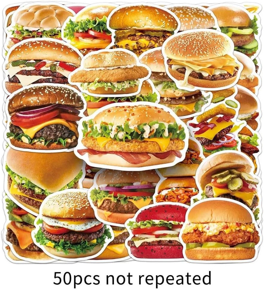 Hamburger Stickers |50Pcs Burger Waterproof Vinyl Decals | Removable Reusable…