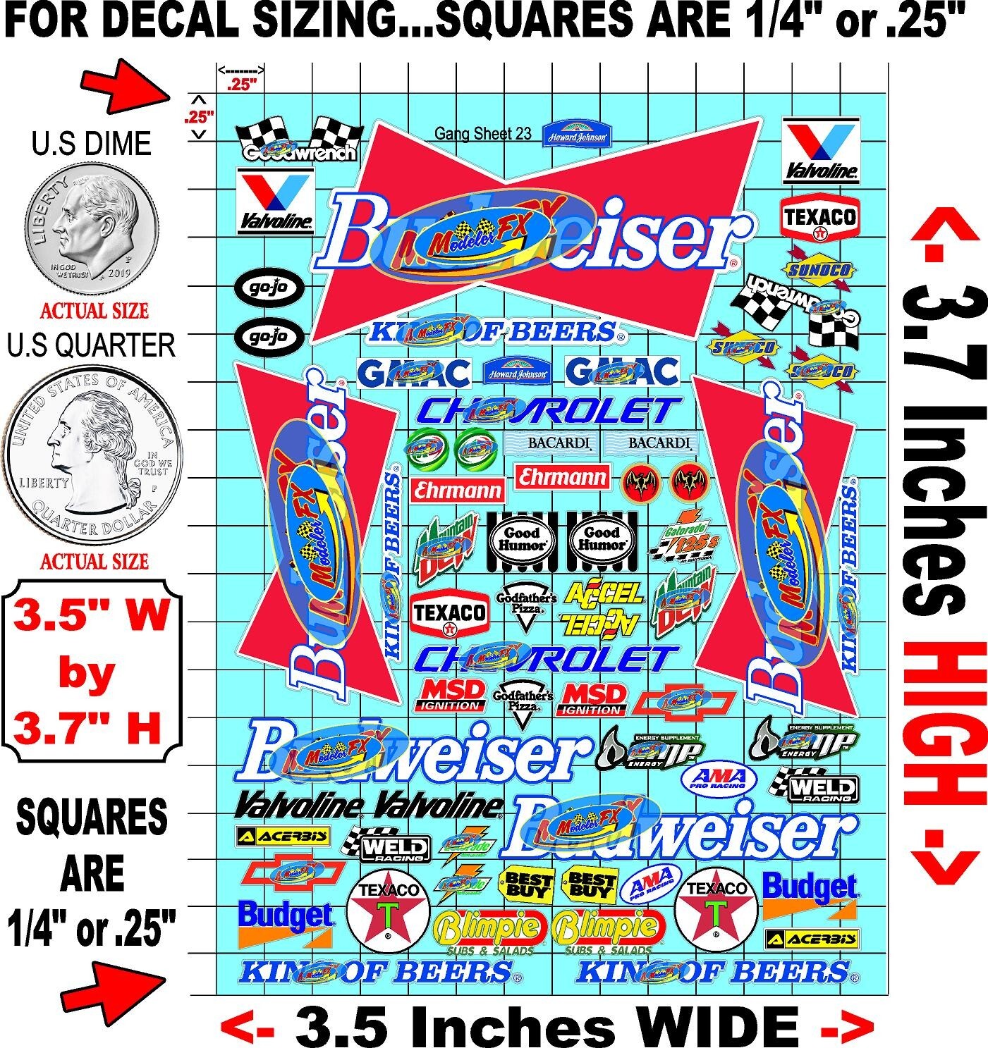 White Vinyl Sticker Sheet 23 bud-R/C MODEL Decal fits 1/24-1/16 ScaleCUT Traxxa