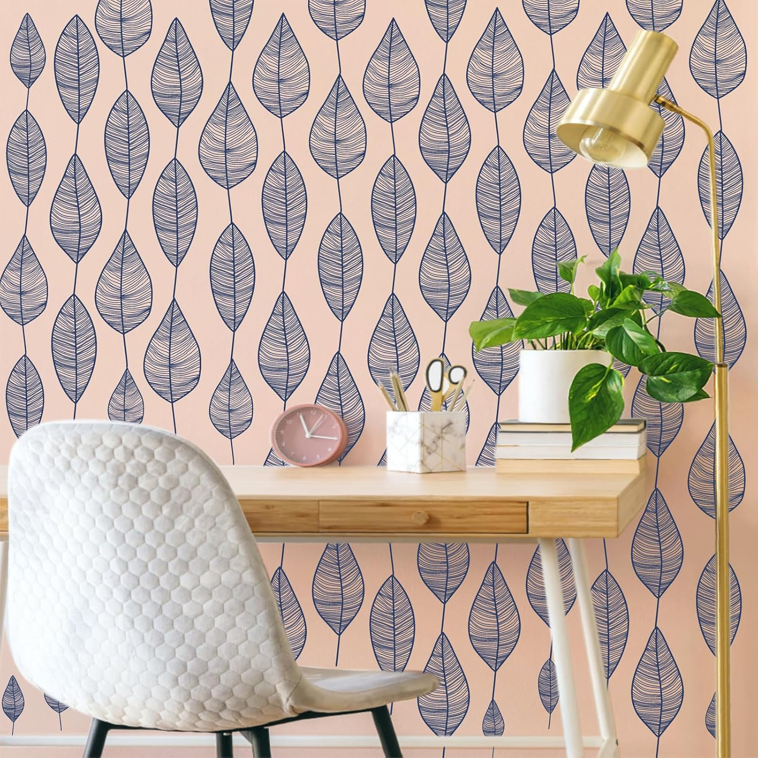 Stripy Leaf Wall Decals Modern Blue Leaf Wall Stickers Tree Leaves Wall Decals P