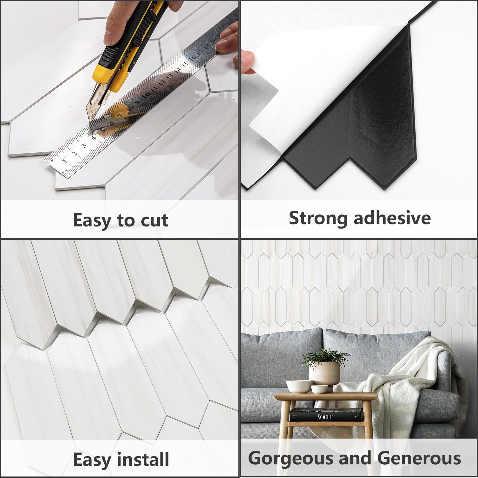 Glossy Dolomite White Backsplash Tile Peel and Stick, 12.8 x 12.8 Inch 10 She…