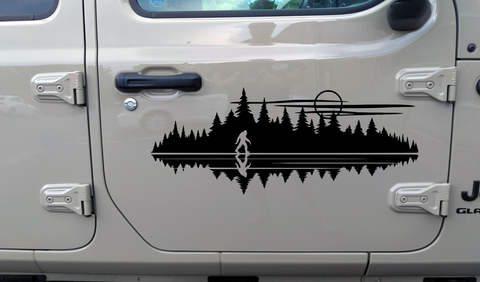 Lake Moon Bigfoot in Tree Line Forest Scene Vinyl Decal V7 | Sasquatch Camping |